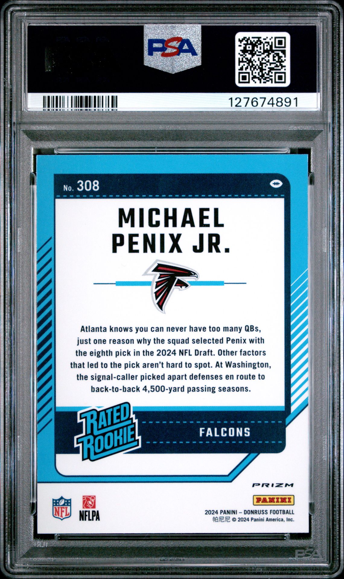 2024 Panini Donruss Michael Penix Jr. #308 (Optic Preview-Pink) Mint 9 back