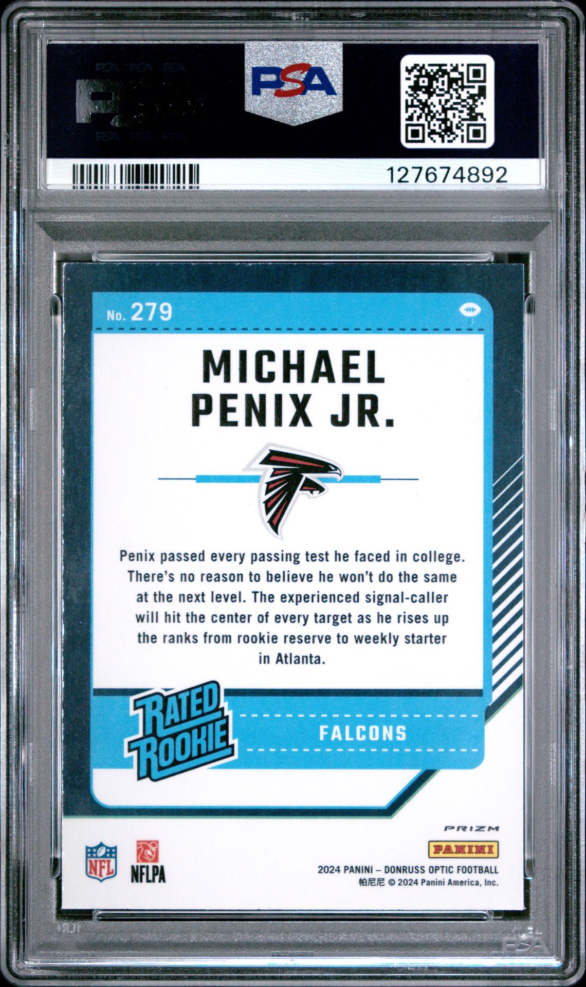 2024 Panini Donruss Optic Michael Penix Jr. #279 (Purple Shock) Gem Mt 10 back