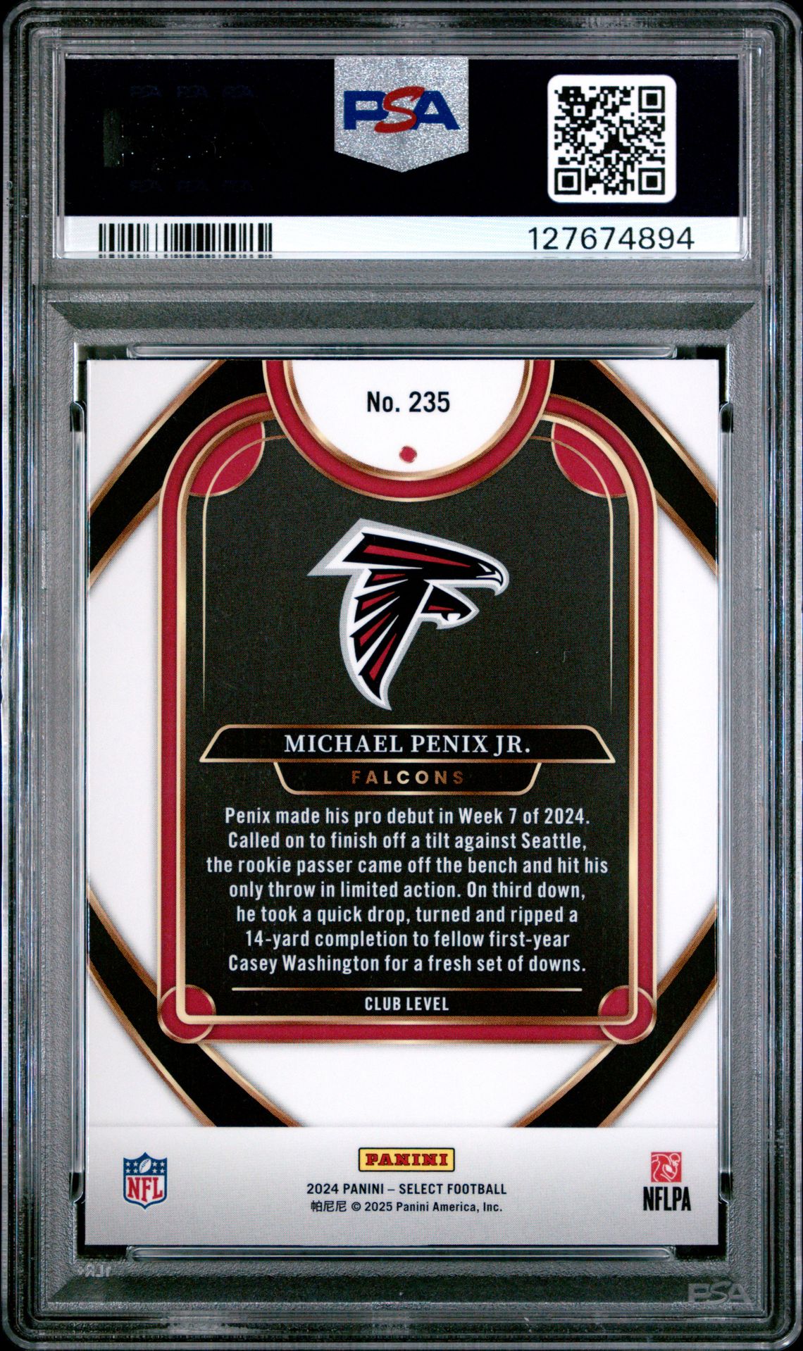 2024 Panini Select Michael Penix Jr. #235 Mint 9 back