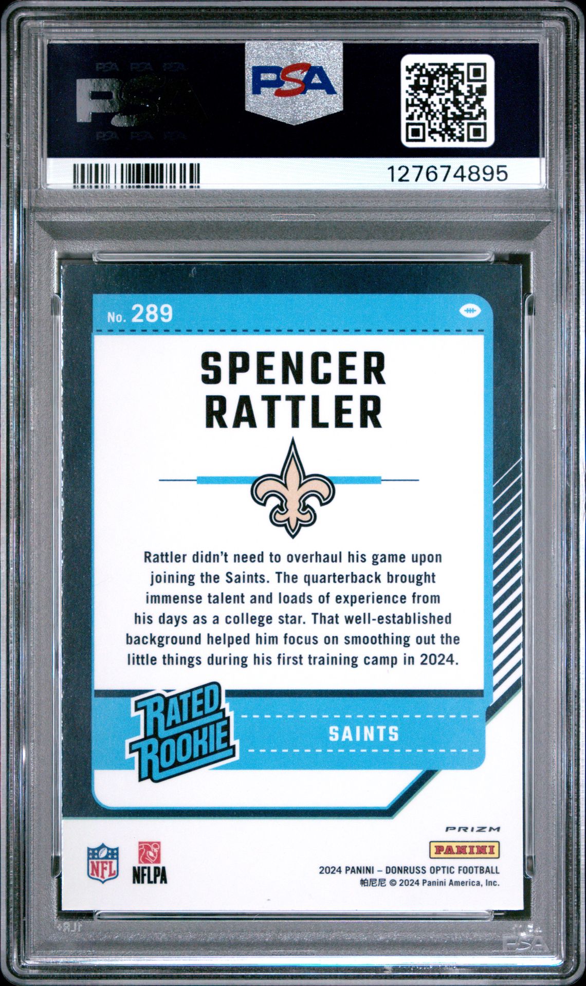 2024 Panini Donruss Optic Spencer Rattler #289 (Purple Shock) Mint 9 back