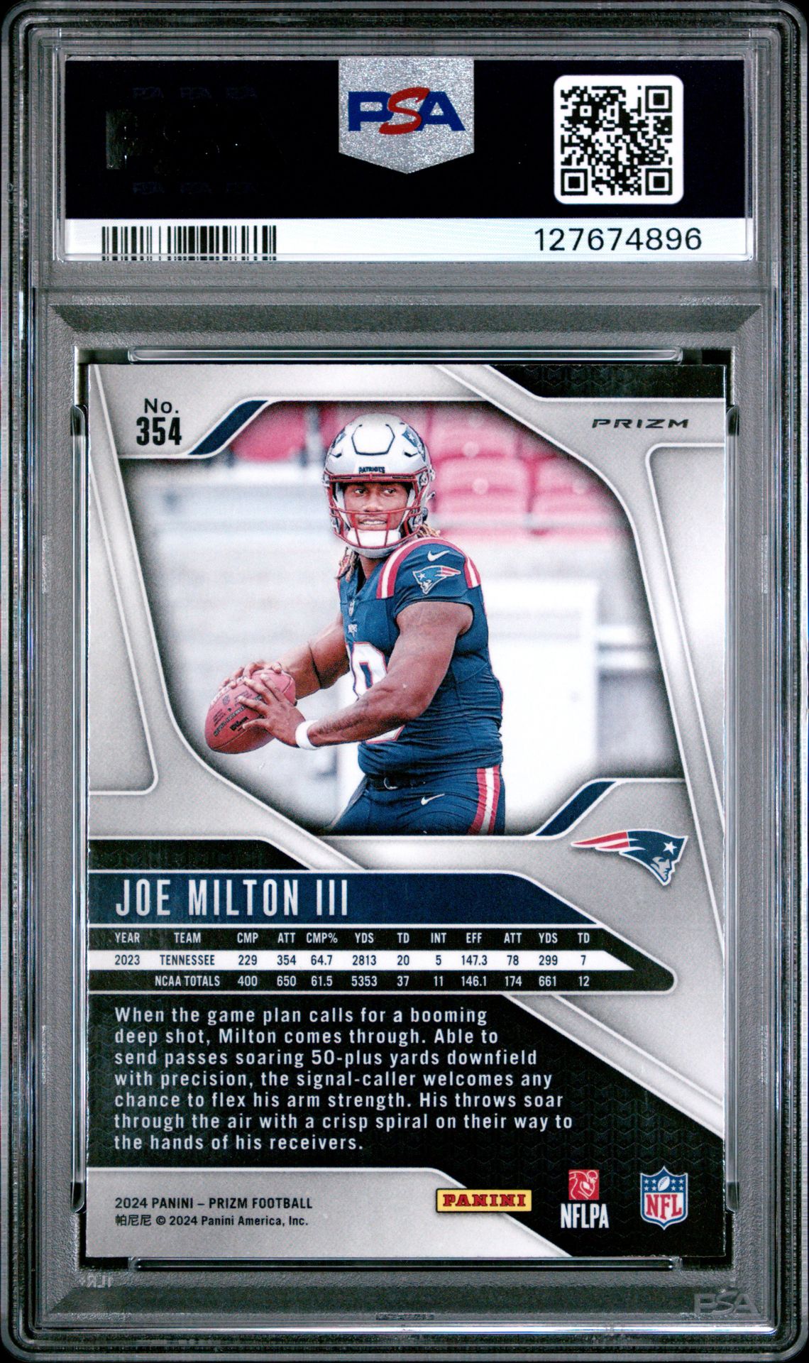 2024 Panini Prizm Joe Milton Iii #354 (Black & White Checker) Nm-Mt 8 back