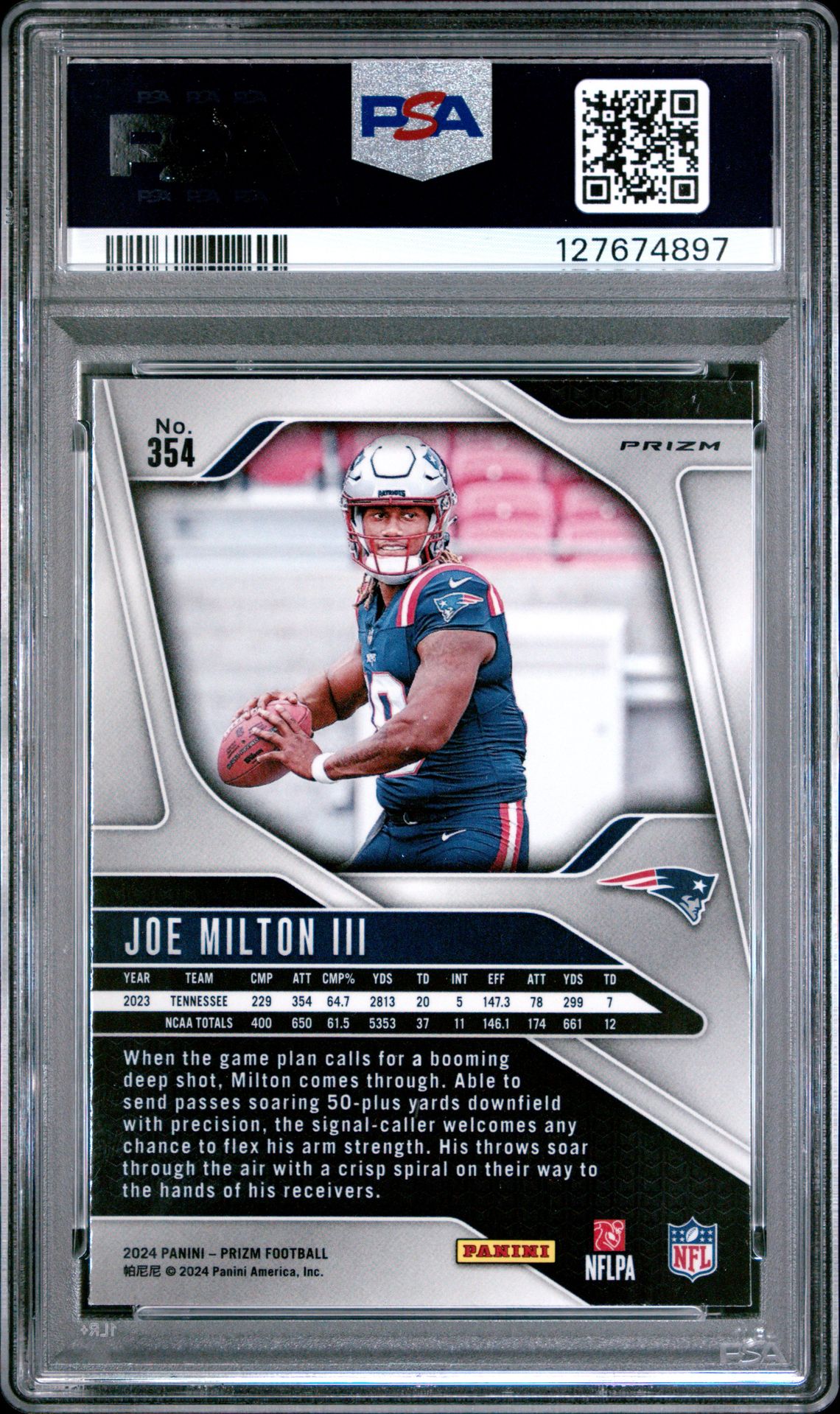 2024 Panini Prizm Joe Milton Iii #354 (Silver Prizm) Mint 9 back