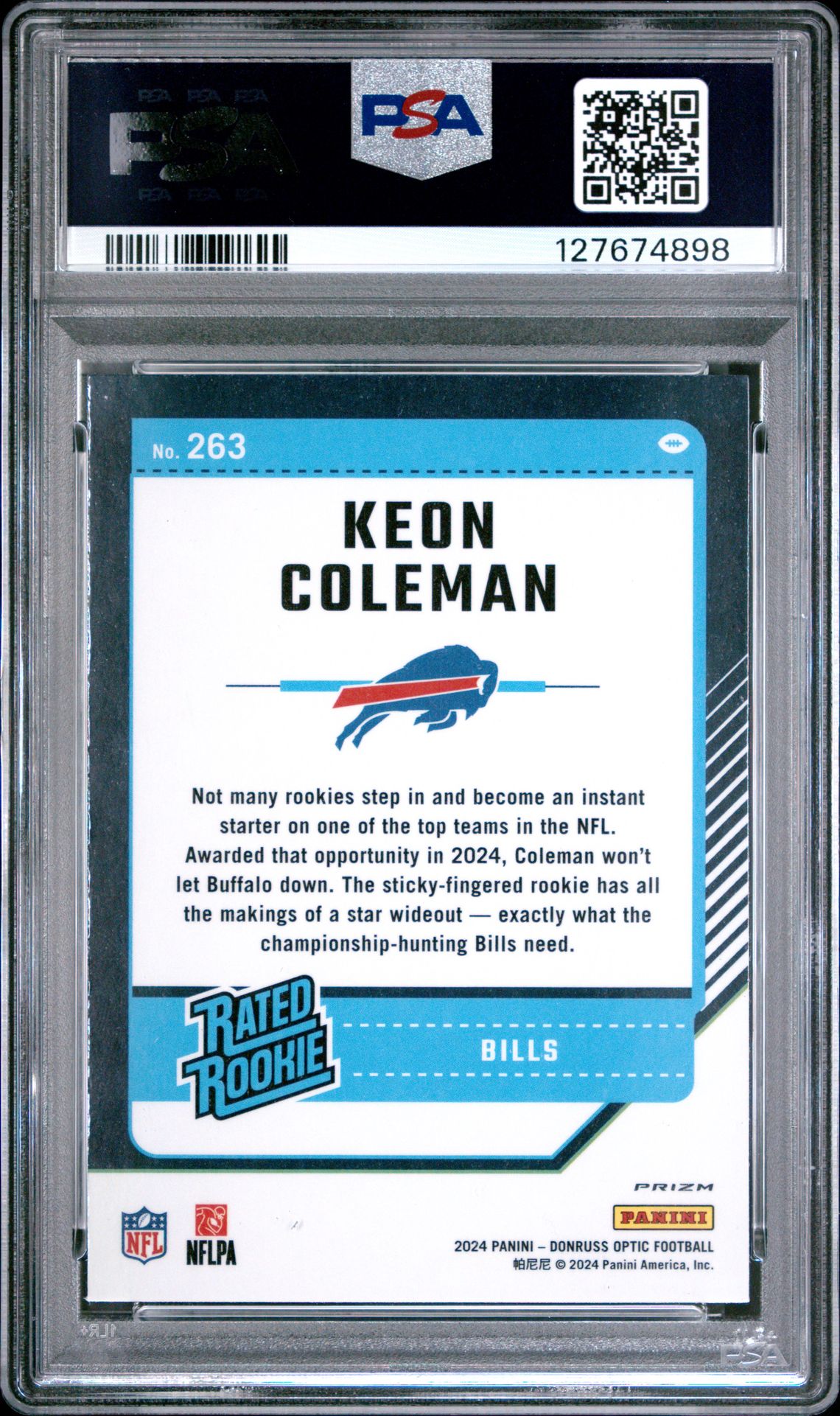 2024 Panini Donruss Optic Keon Coleman #263 (Blue Glitter) Mint 9 back