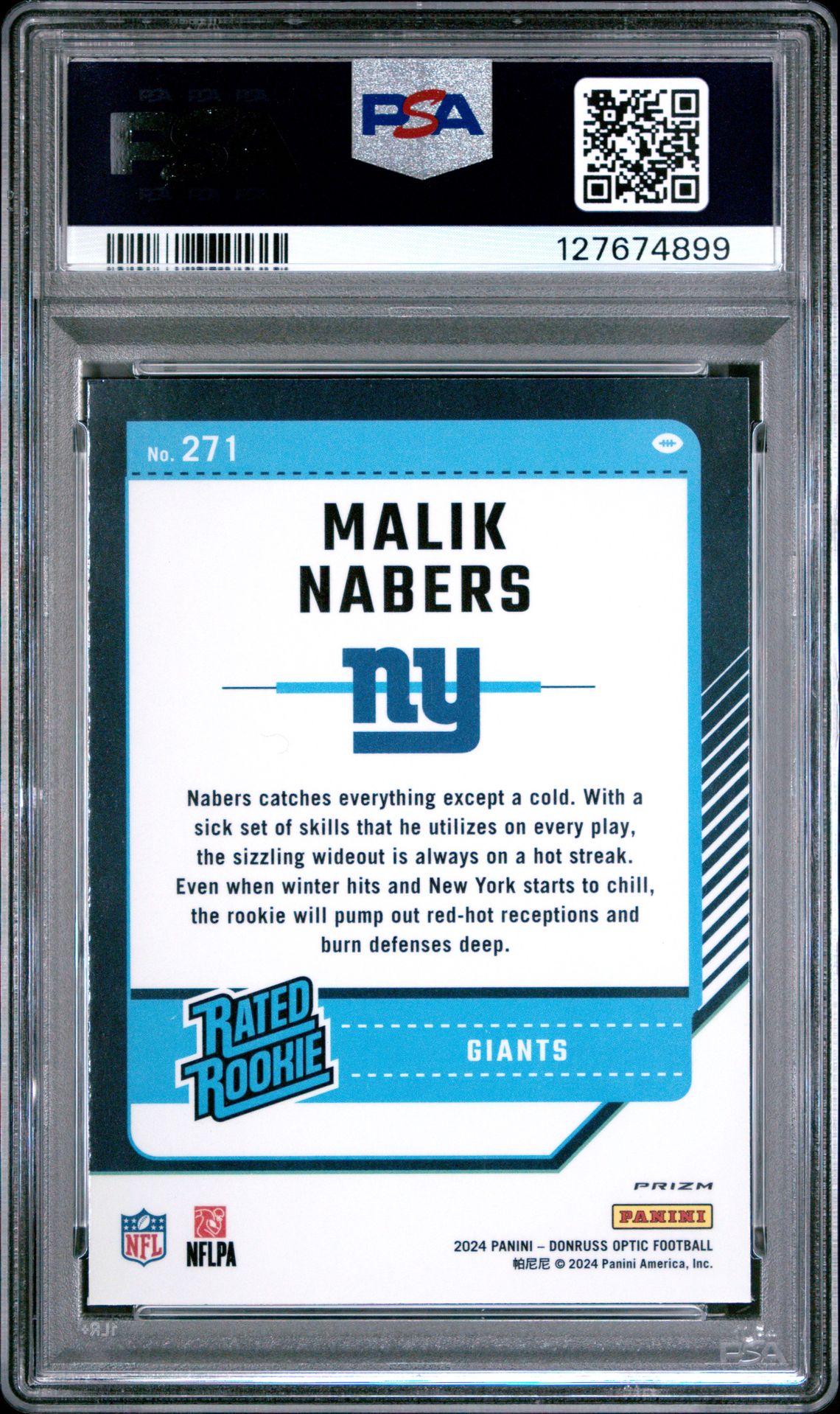 2024 Panini Donruss Optic Malik Nabers #271 (Blue Hyper) Mint 9 back