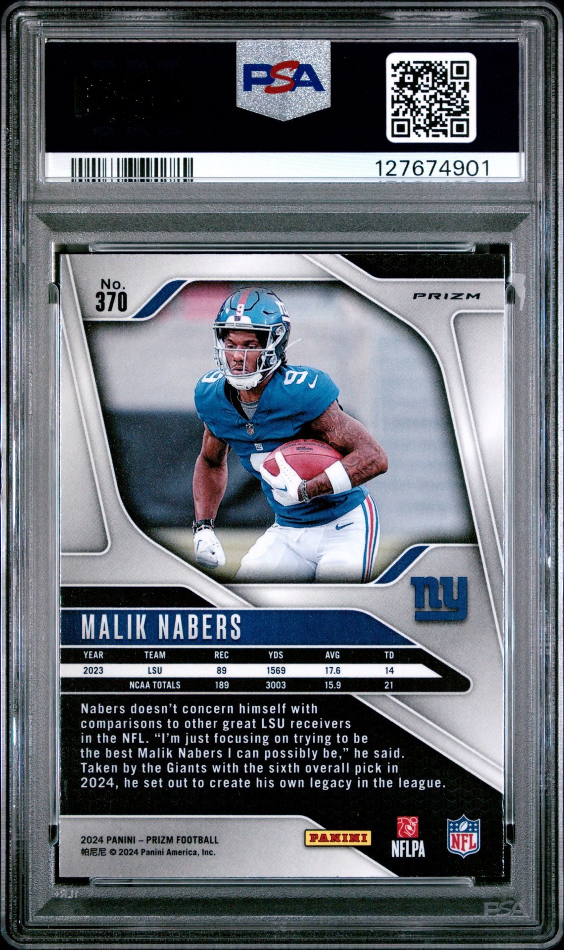 2024 Panini Prizm Malik Nabers #370 (Disco Prizm) Mint 9 back