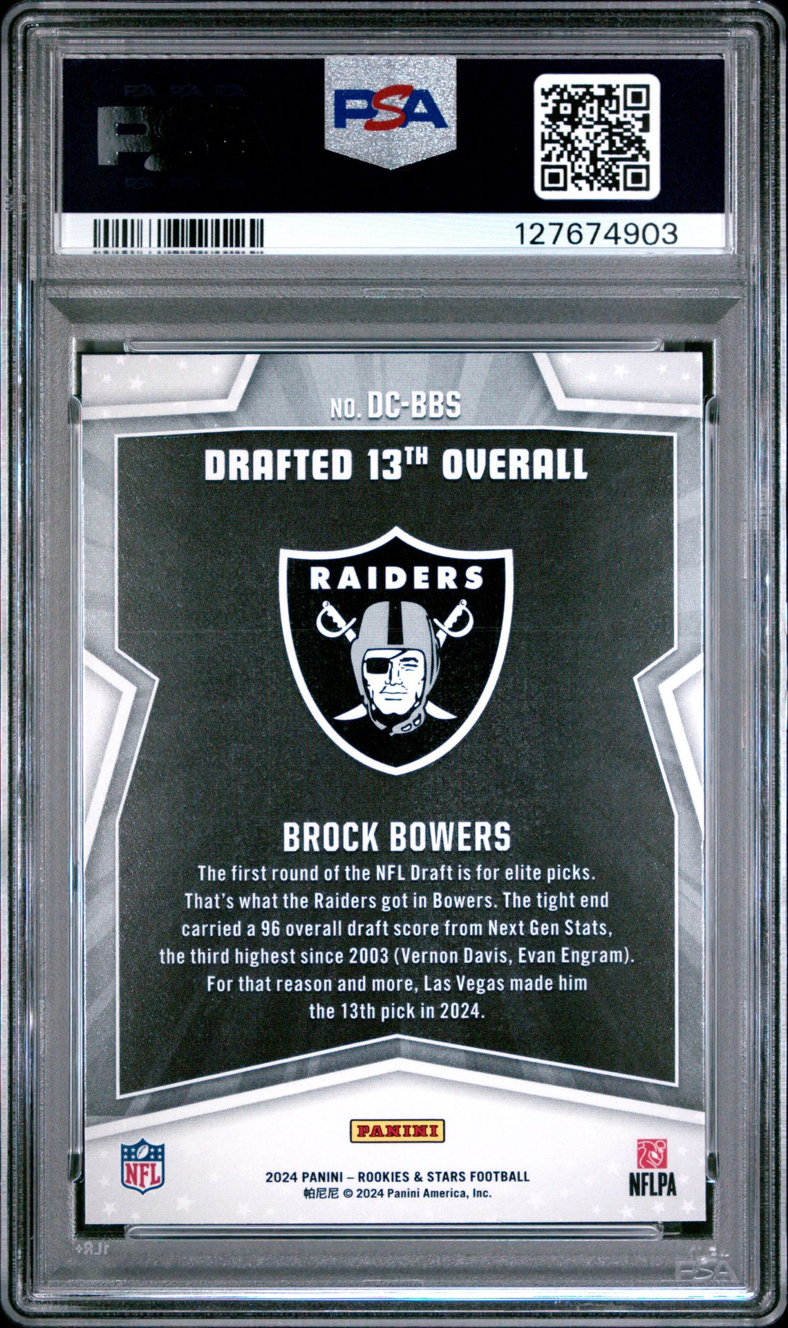 2024 Panini Rookies & Stars Draft Class Brock Bowers #Dcbbs Gem Mt 10 back