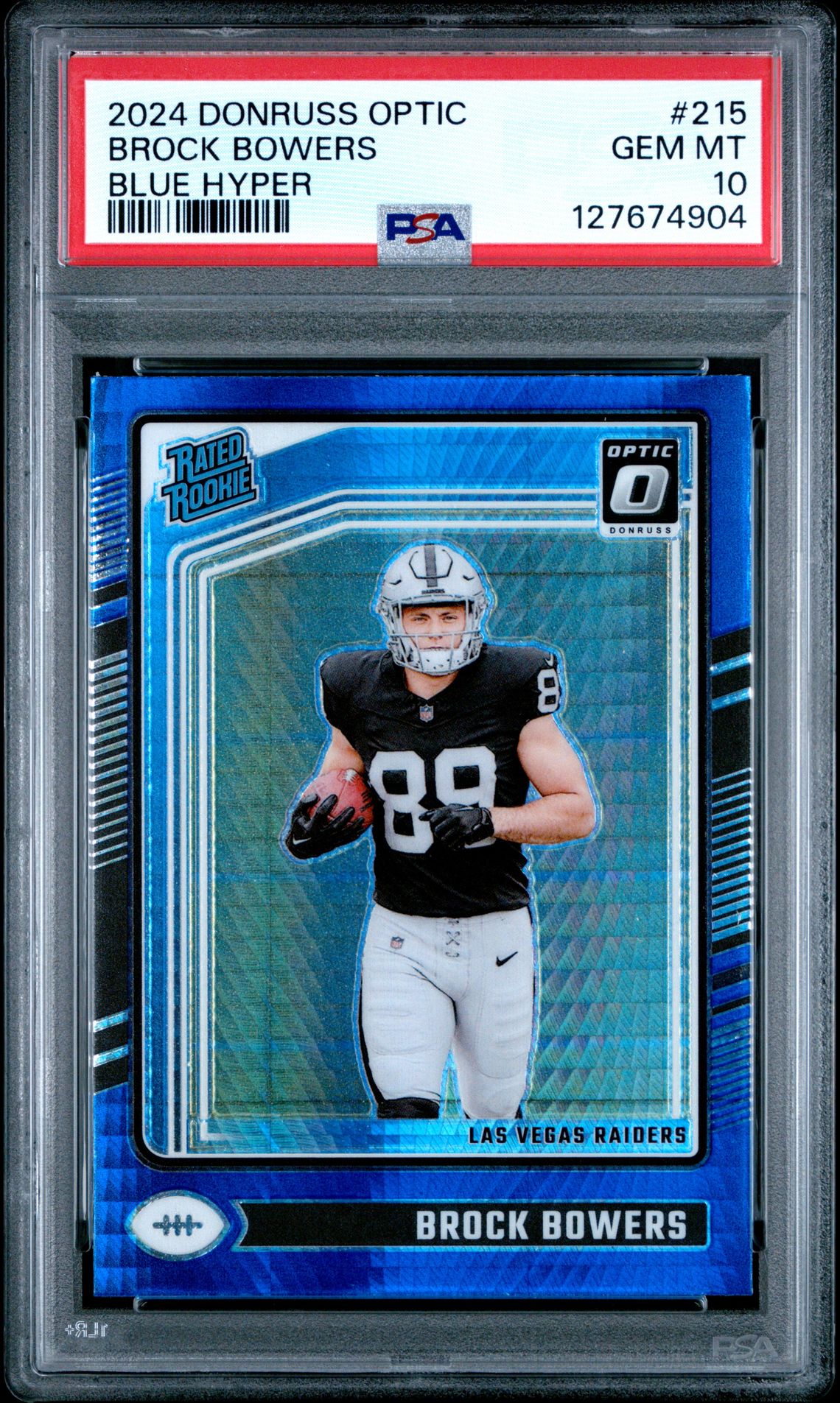 2024 Panini Donruss Optic Brock Bowers #215 (Blue Hyper) Gem Mt 10 front