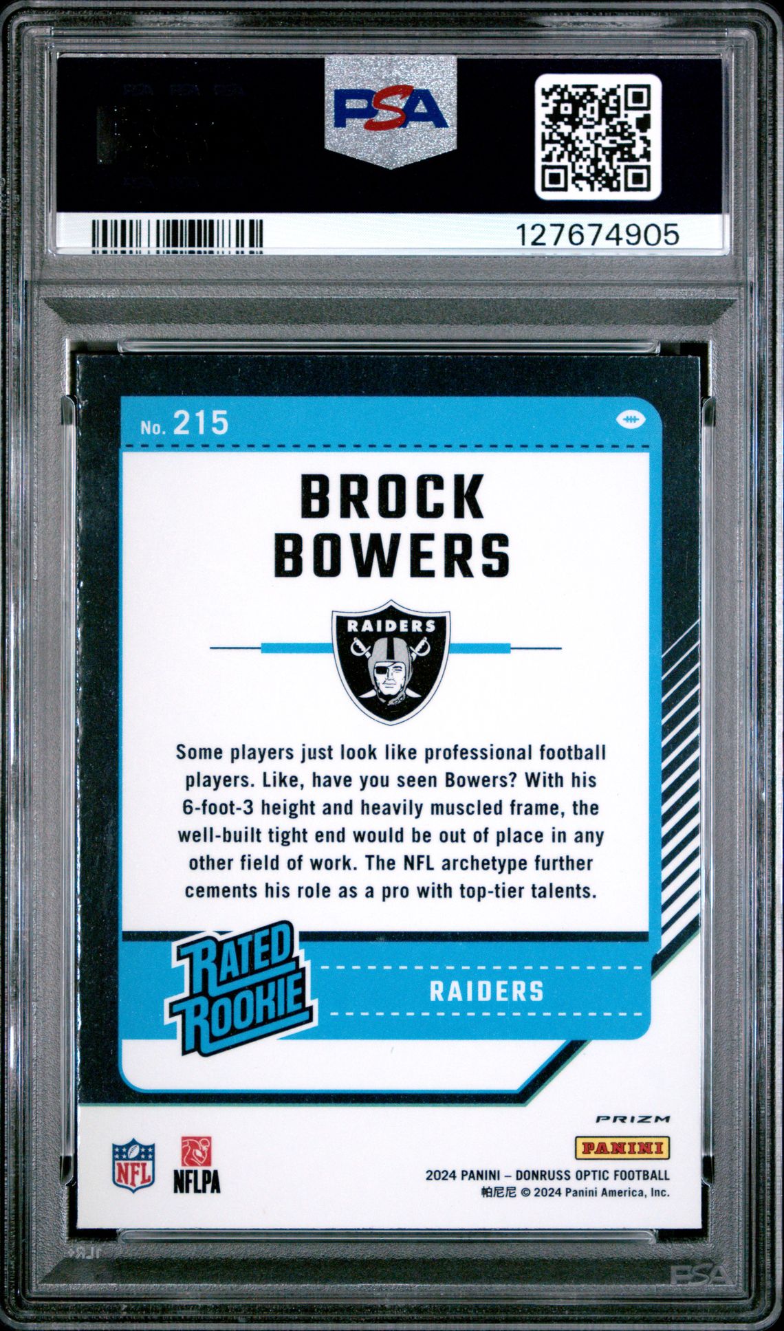 2024 Panini Donruss Optic Brock Bowers #215 (Blue Hyper) Mint 9 back