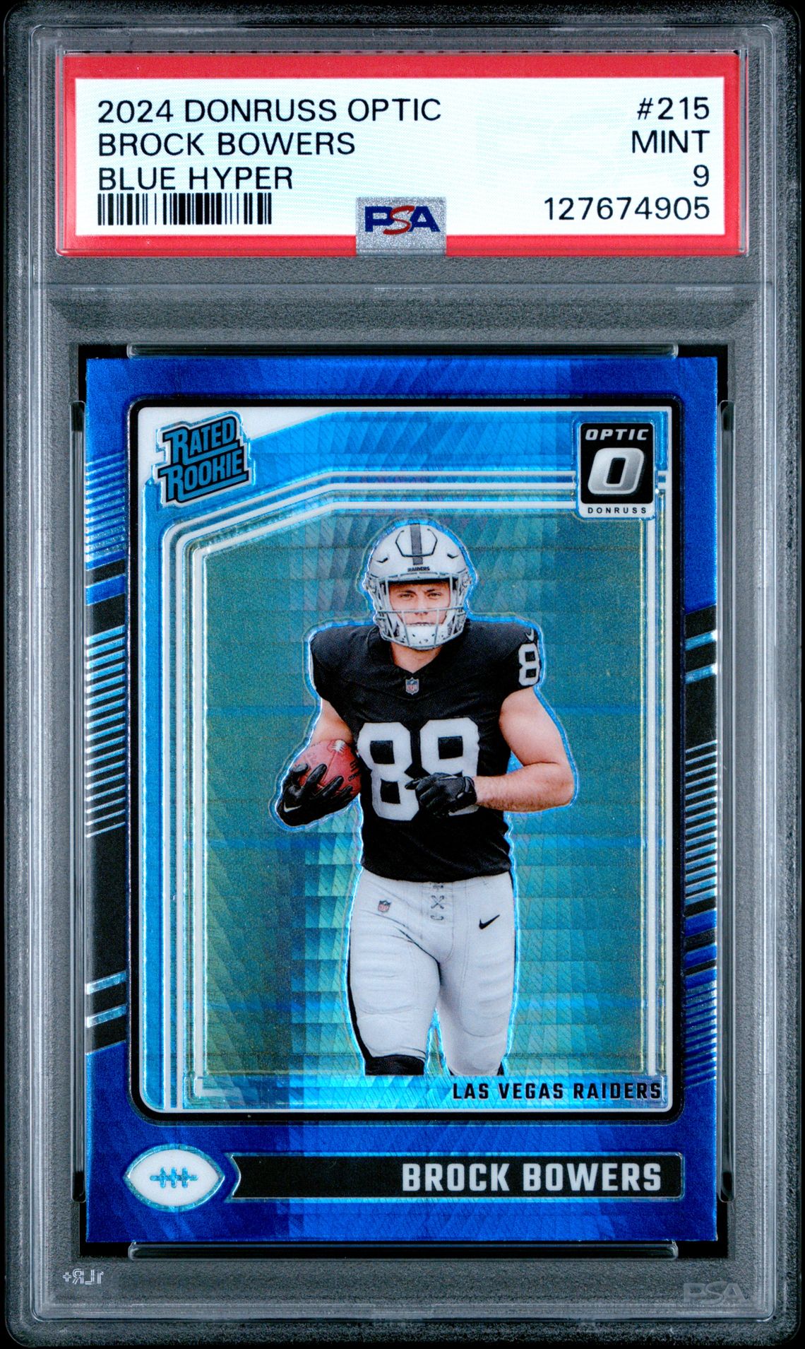 2024 Panini Donruss Optic Brock Bowers #215 (Blue Hyper) Mint 9 front