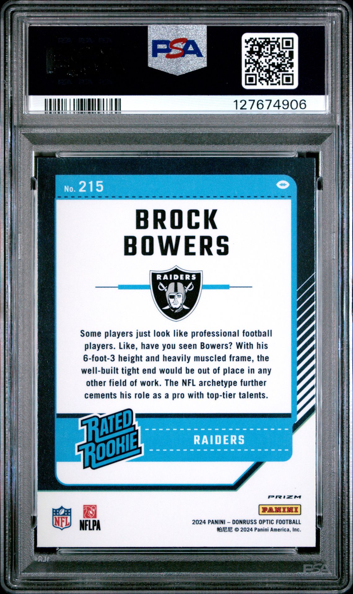 2024 Panini Donruss Optic Brock Bowers #215 (Purple Shock) Nm-Mt 8 back