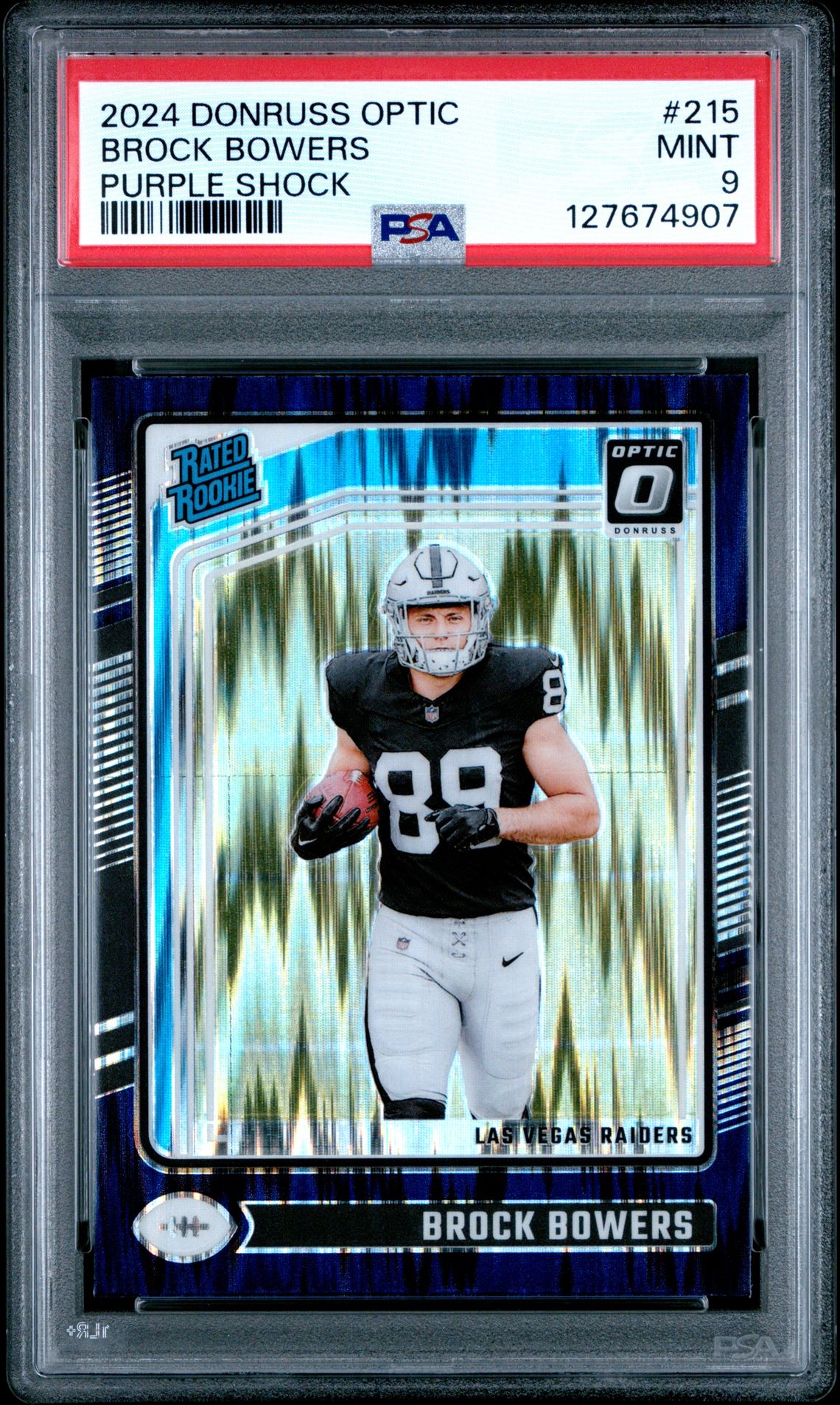 2024 Panini Donruss Optic Brock Bowers #215 (Purple Shock) Mint 9 front