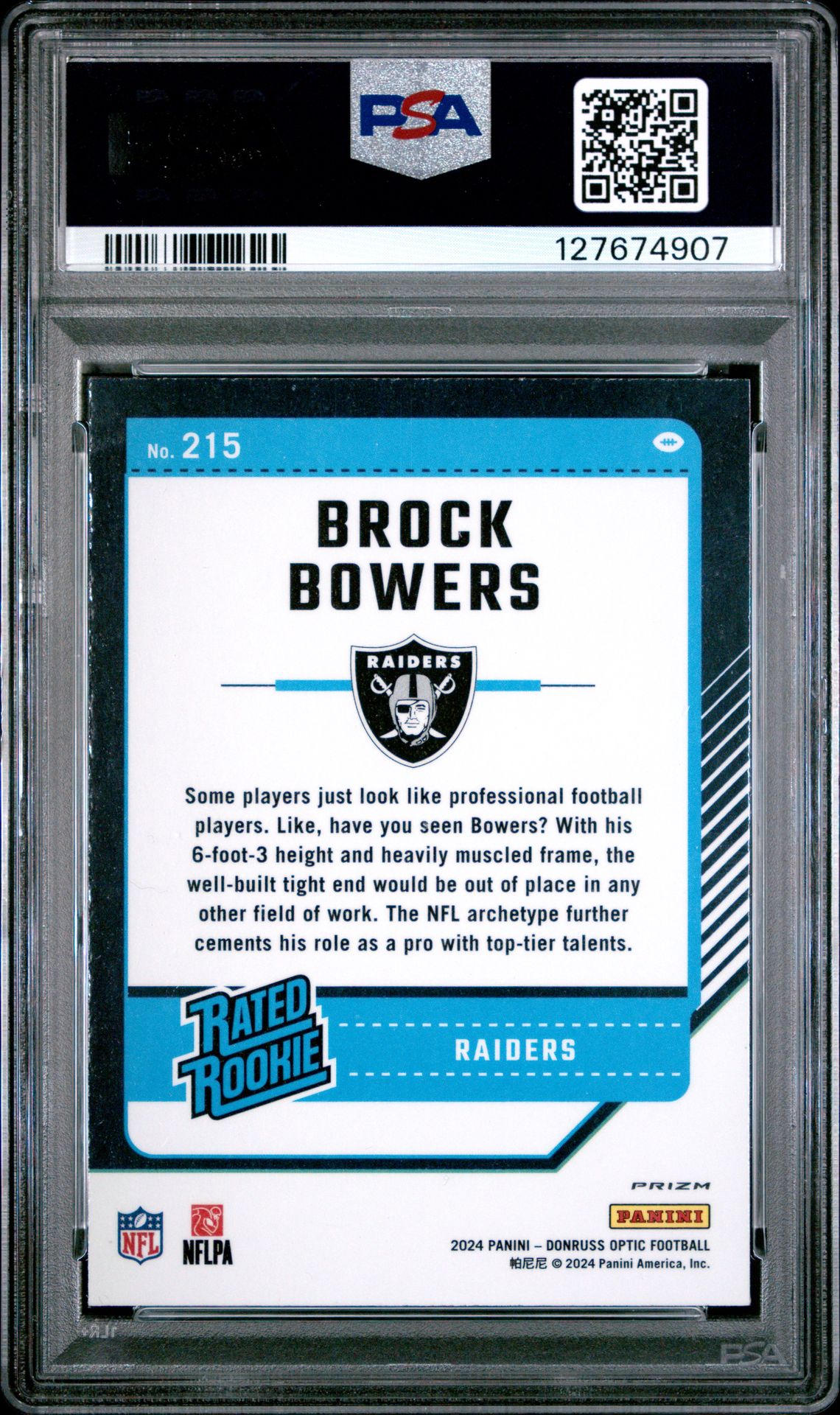 2024 Panini Donruss Optic Brock Bowers #215 (Purple Shock) Mint 9 back