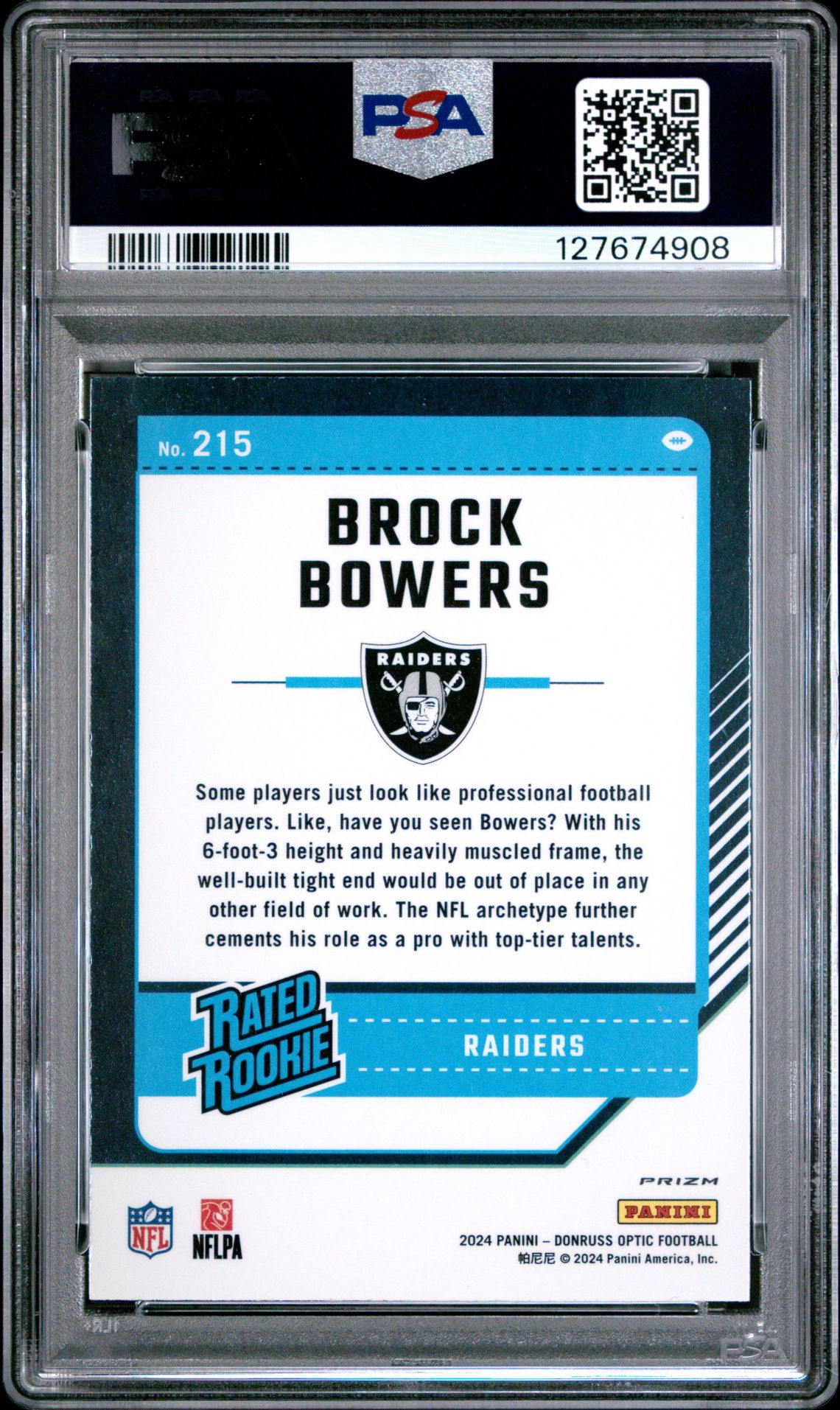 2024 Panini Donruss Optic Brock Bowers #215 (Pink) Mint 9 back