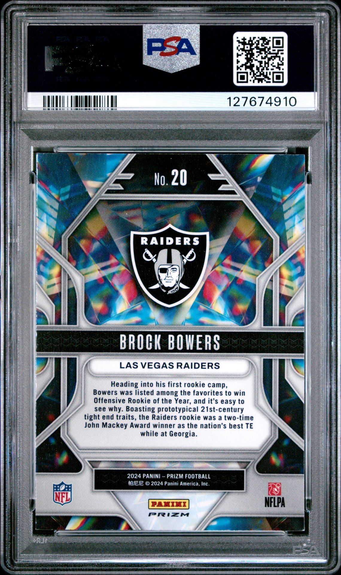 2024 Panini Prizm Prizmatic Brock Bowers #20 (Prizmatic-No Huddle) Mint 9 back
