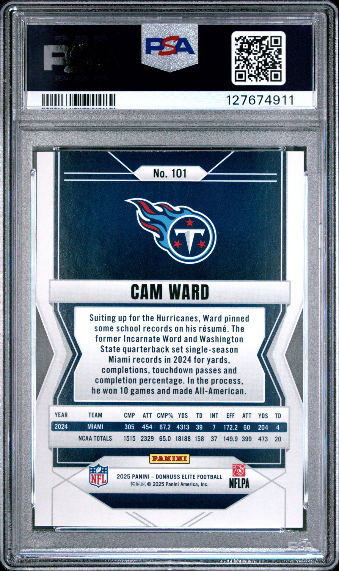 2025 Panini Donruss Elite Cam Ward #101 (Red) Mint 9 back