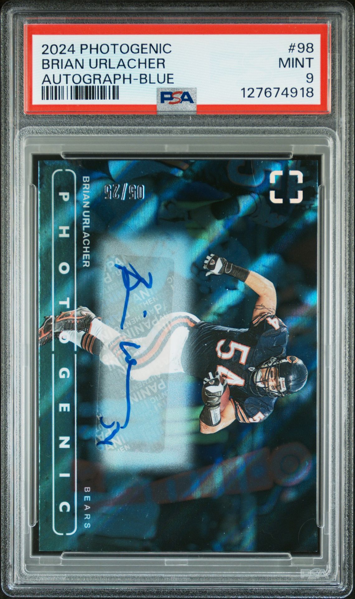 2024 Panini Photogenic Brian Urlacher #98 (Autograph-Blue) Mint 9 front