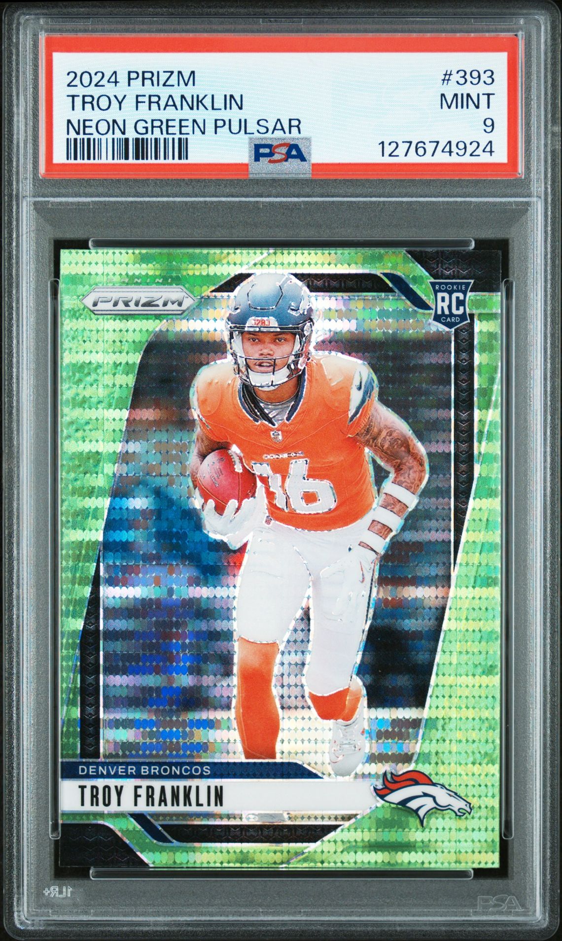 2024 Panini Prizm Troy Franklin #393 (Neon Green Pulsar) Mint 9 front