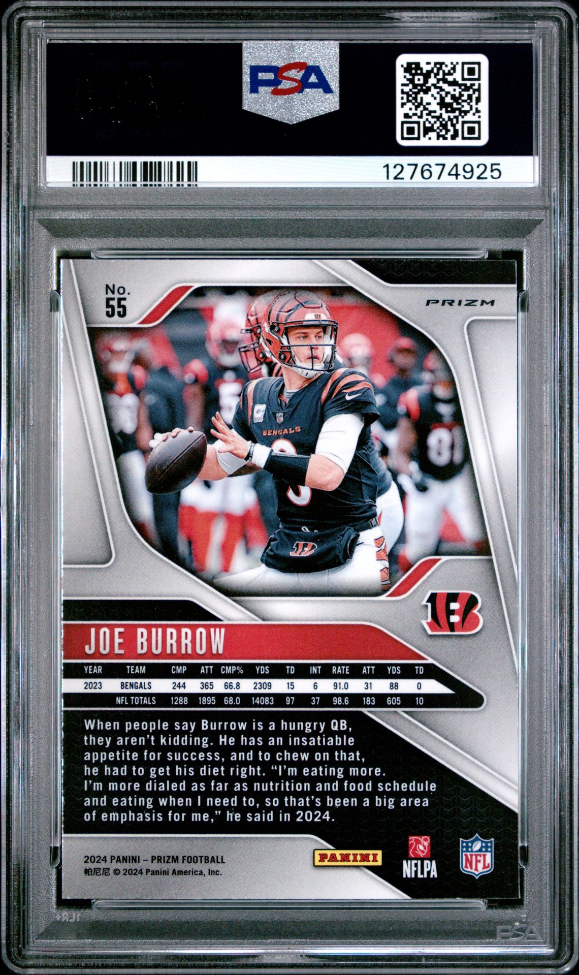2024 Panini Prizm Joe Burrow #55 (Silver Prizm) Mint 9 back
