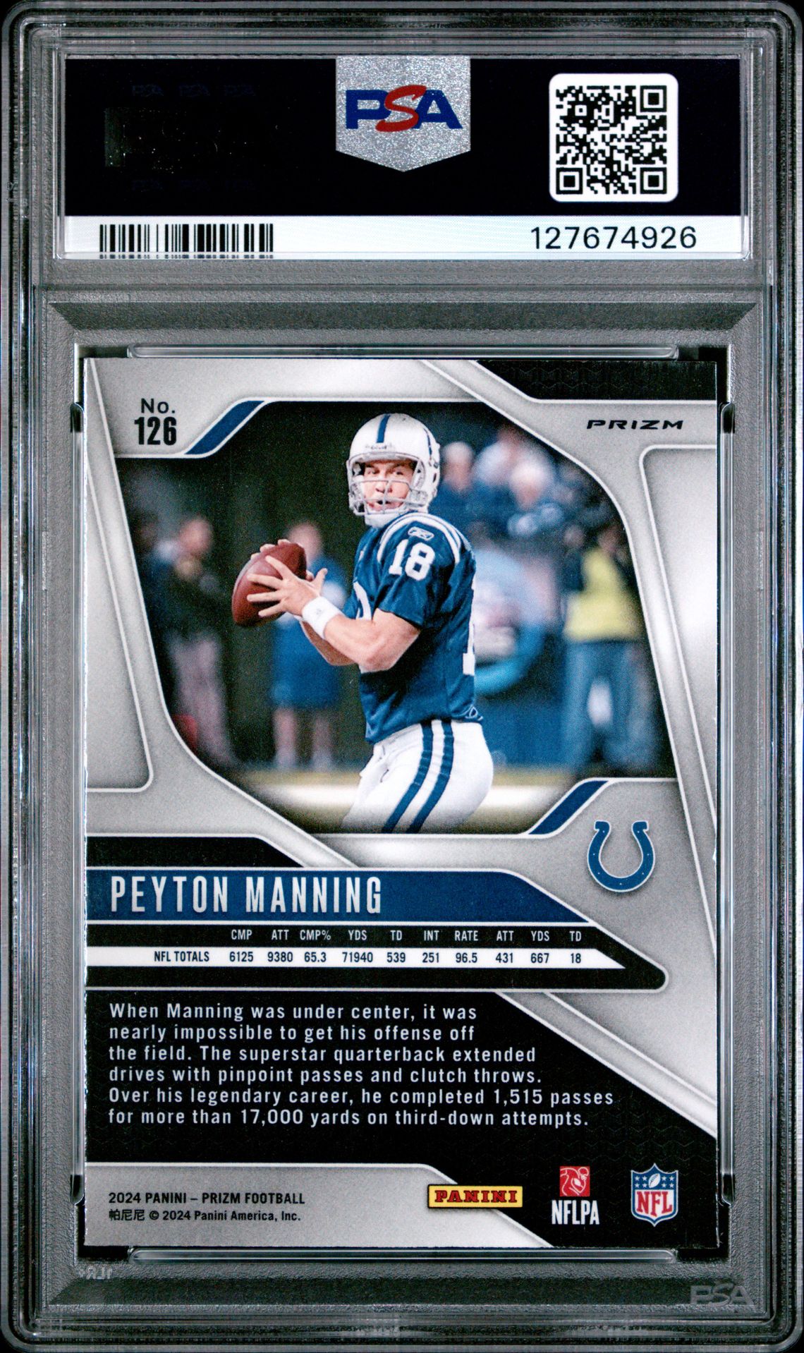 2024 Panini Prizm Peyton Manning #126 (Silver Prizm) Mint 9 back