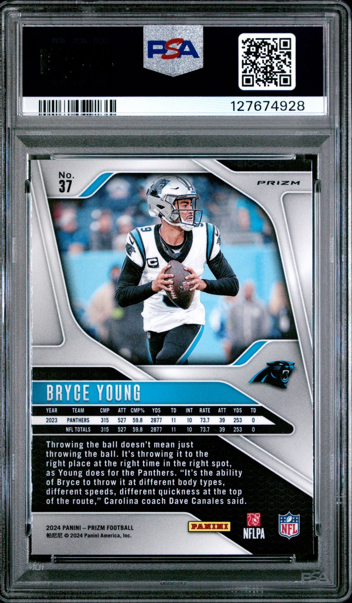 2024 Panini Prizm Bryce Young #37 (Silver Prizm) Gem Mt 10 back