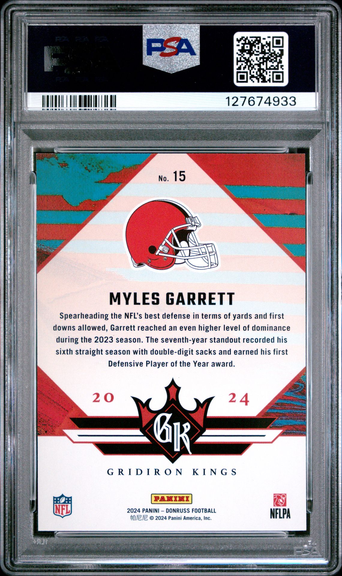 2024 Panini Donruss Gridiron Kings Myles Garrett #15 (Gridiron Kings-Studio Series) Mint 9 back