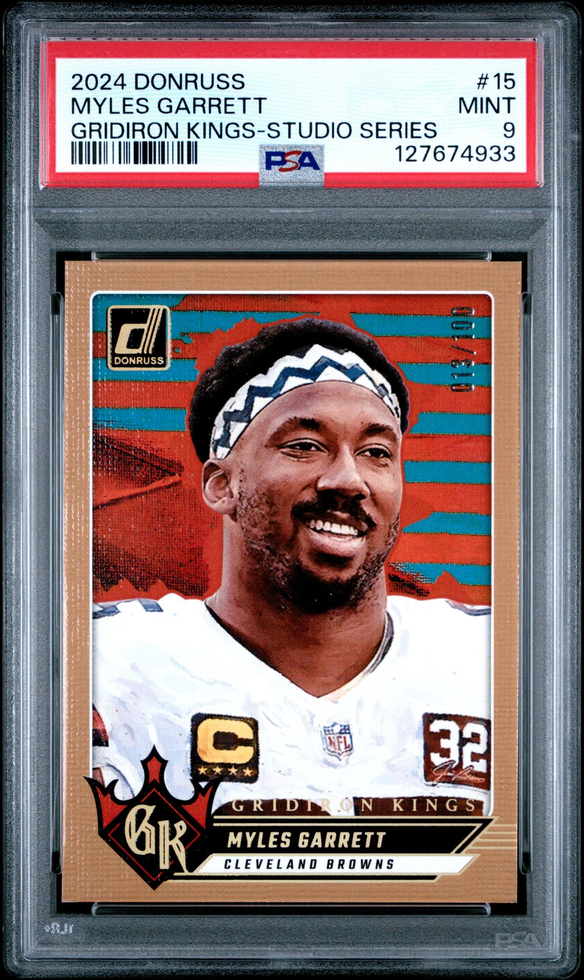 2024 Panini Donruss Gridiron Kings Myles Garrett #15 (Gridiron Kings-Studio Series) Mint 9 front