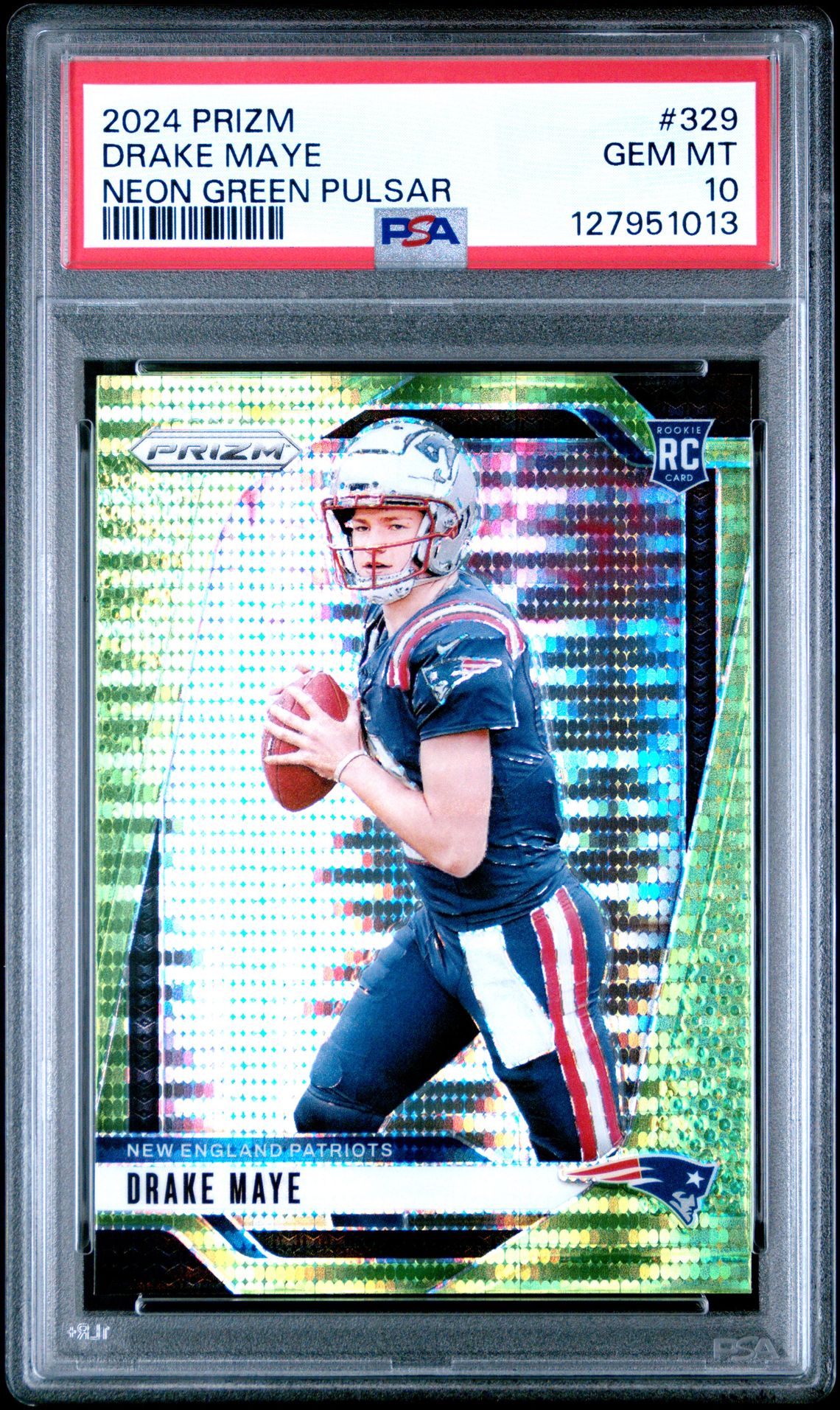 2024 Panini Prizm Drake Maye #329 (Neon Green Pulsar) Gem Mt 10 front