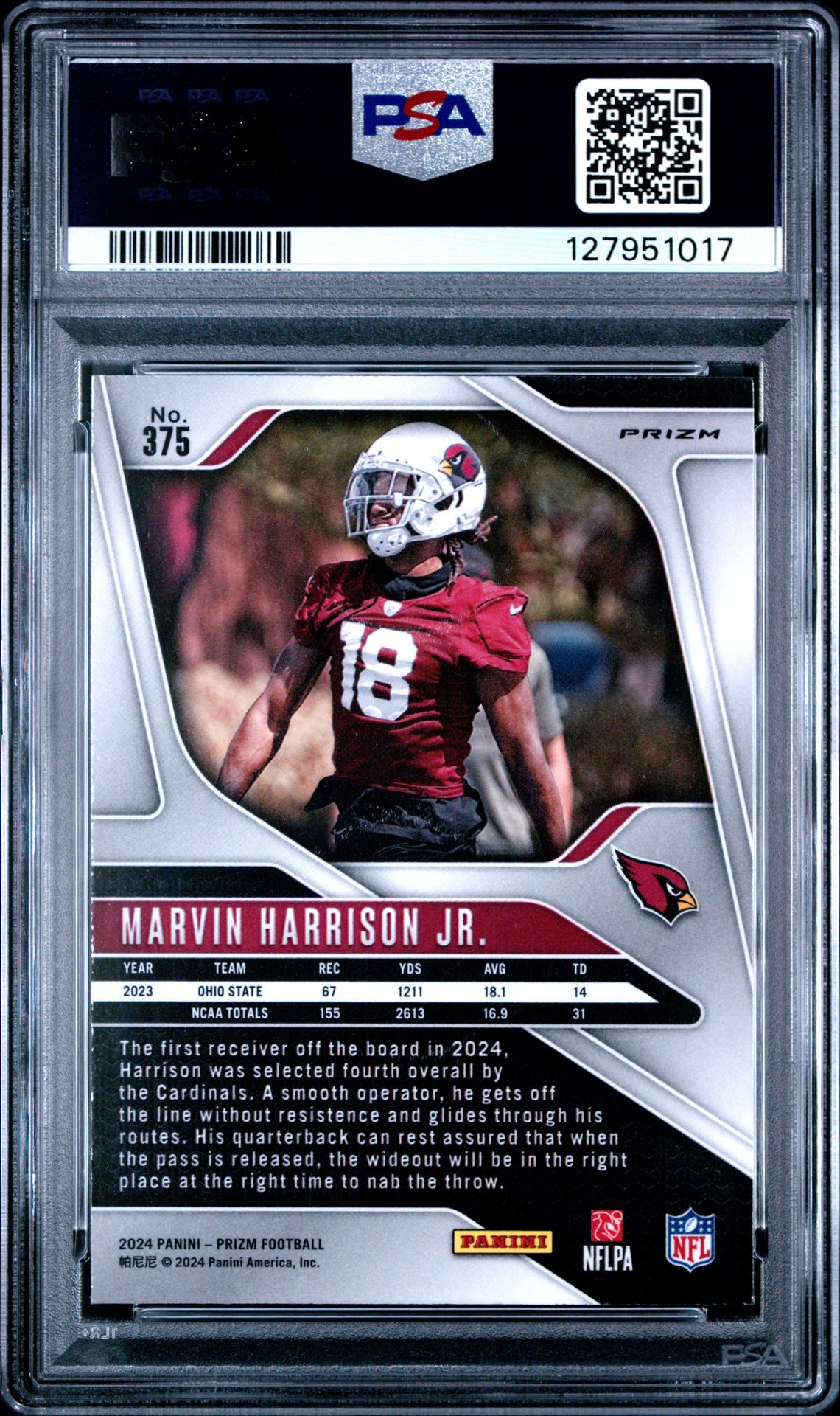 2024 Panini Prizm Marvin Harrison Jr. #375 (Silver Prizm) Mint 9 back