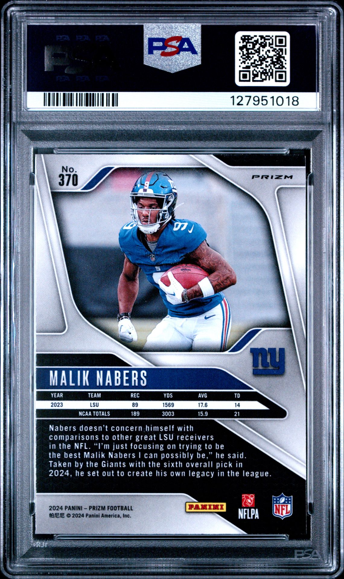 2024 Panini Prizm Malik Nabers #370 (Silver Prizm) Nm-Mt 8 back