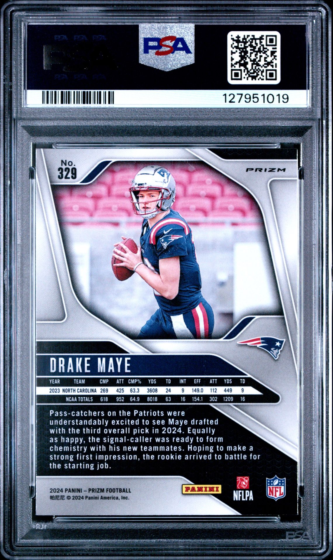 2024 Panini Prizm Drake Maye #329 (Lazer Prizm) Mint 9 back