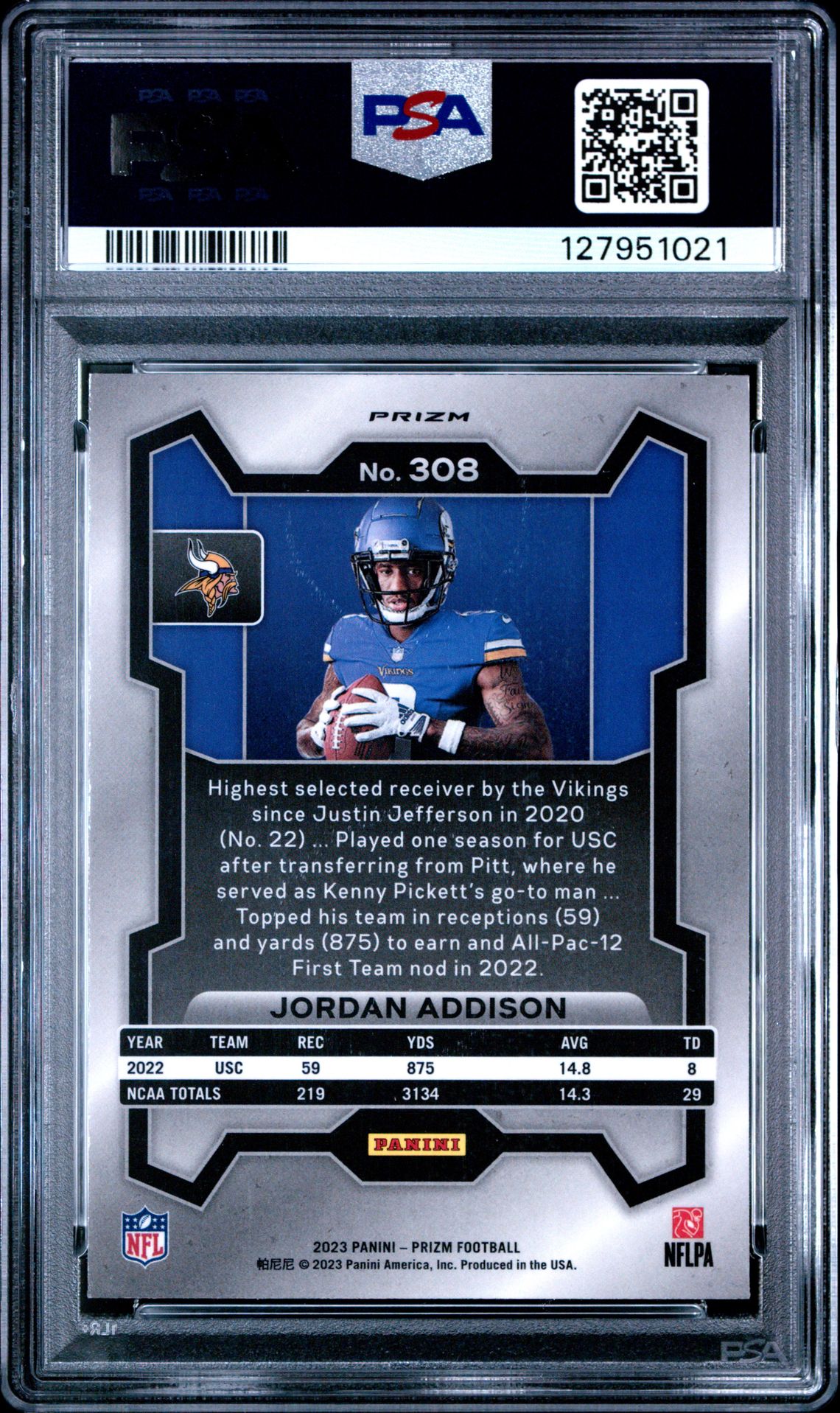 2023 Panini Prizm Jordan Addison #308 (Variation) Nm-Mt 8 back