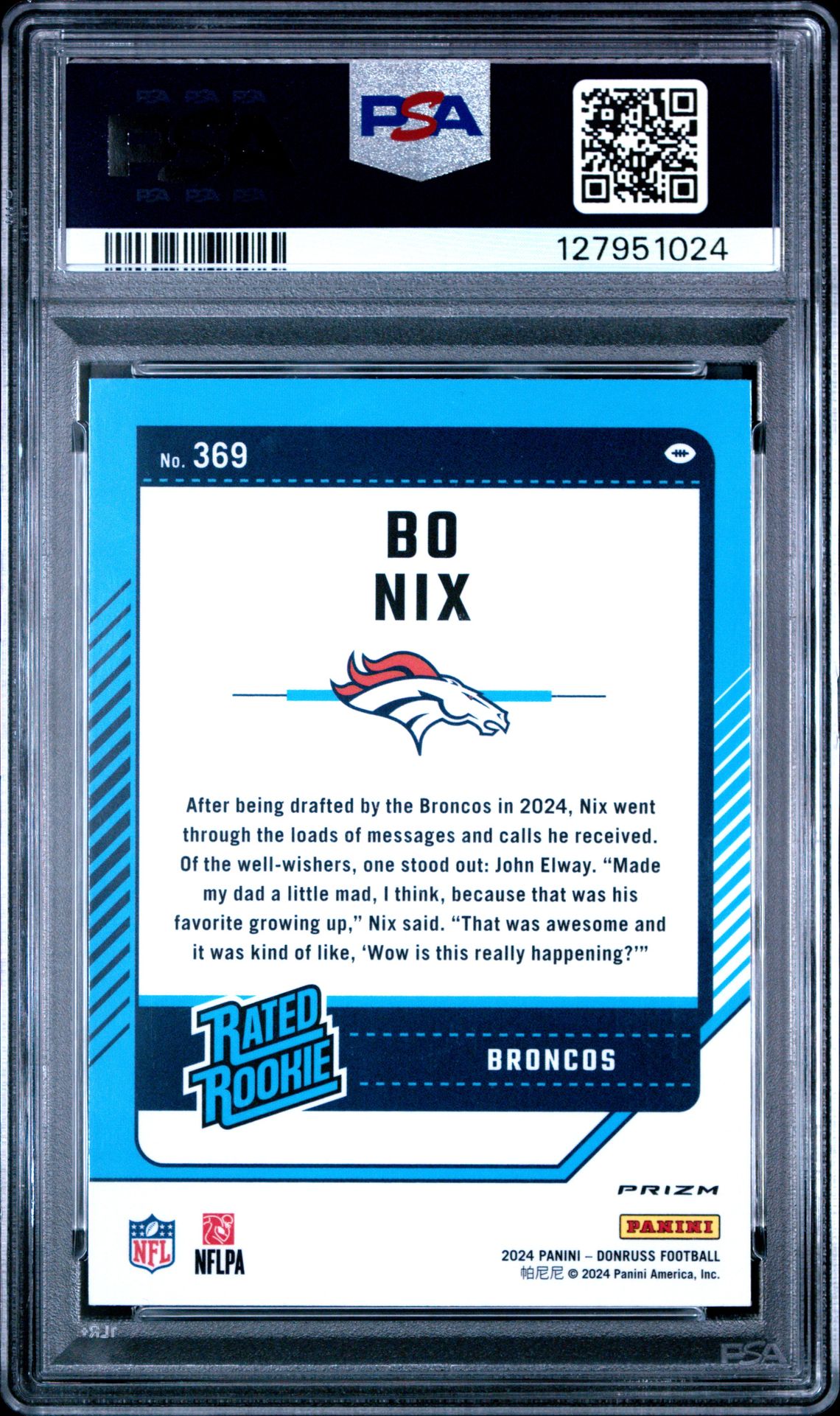 2024 Panini Donruss Bo Nix #369 (Optic Preview-Pink) Gem Mt 10 back