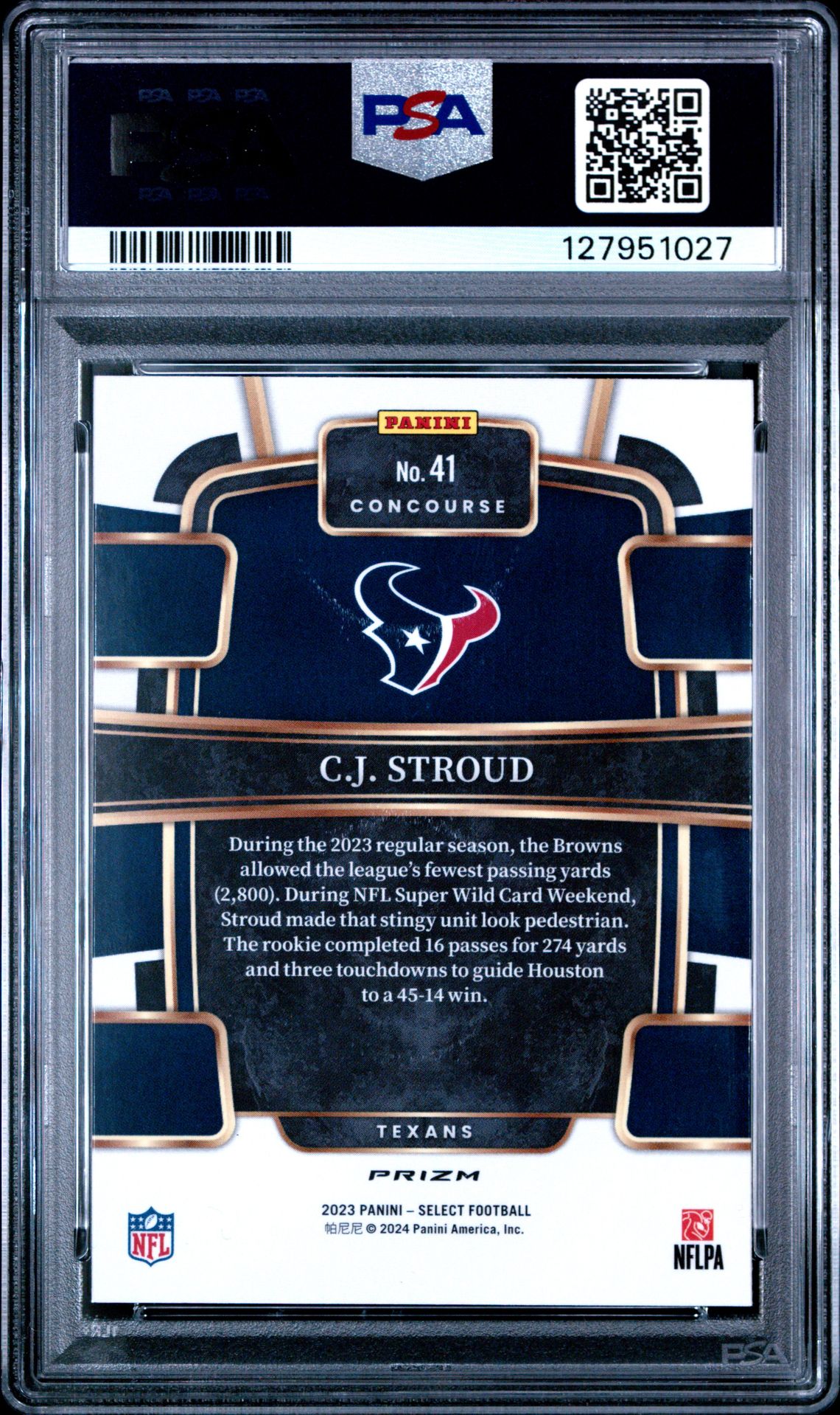 2023 Panini Select Cj Stroud #41 (Silver Prizm) Mint 9 back