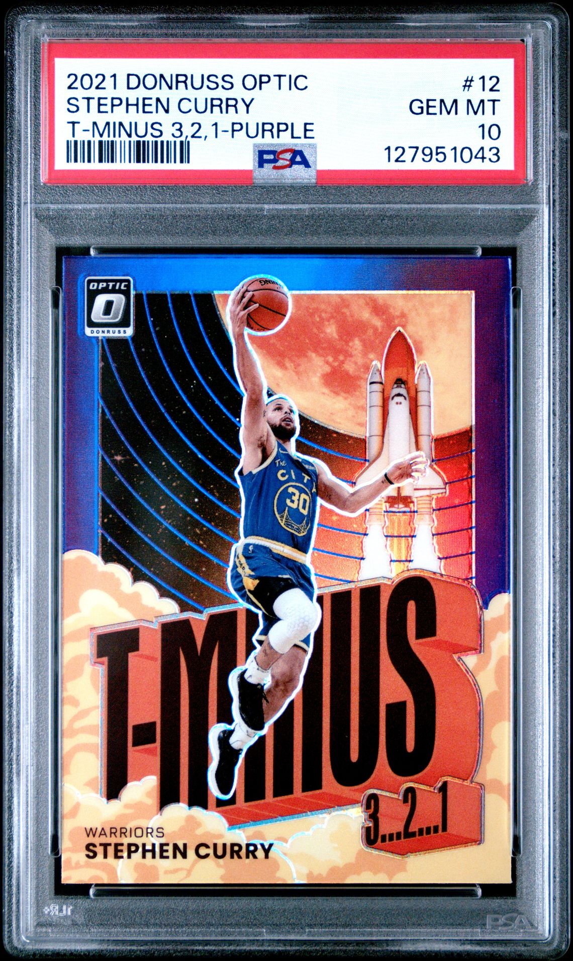 2021 Panini Donruss Optic T-Minus 3...2...1... Stephen Curry #12 (T-Minus 3,2,1-Purple) Gem Mt 10 front