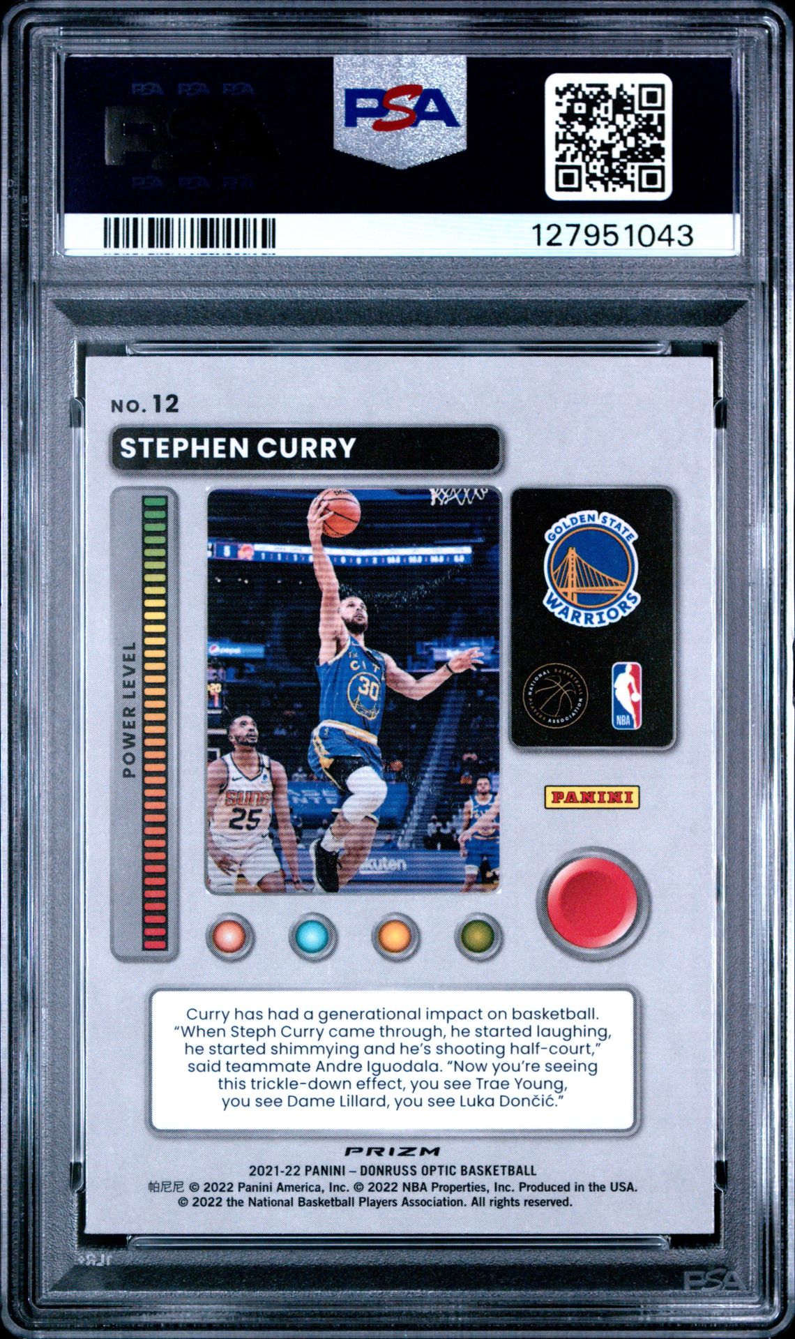 2021 Panini Donruss Optic T-Minus 3...2...1... Stephen Curry #12 (T-Minus 3,2,1-Purple) Gem Mt 10 back