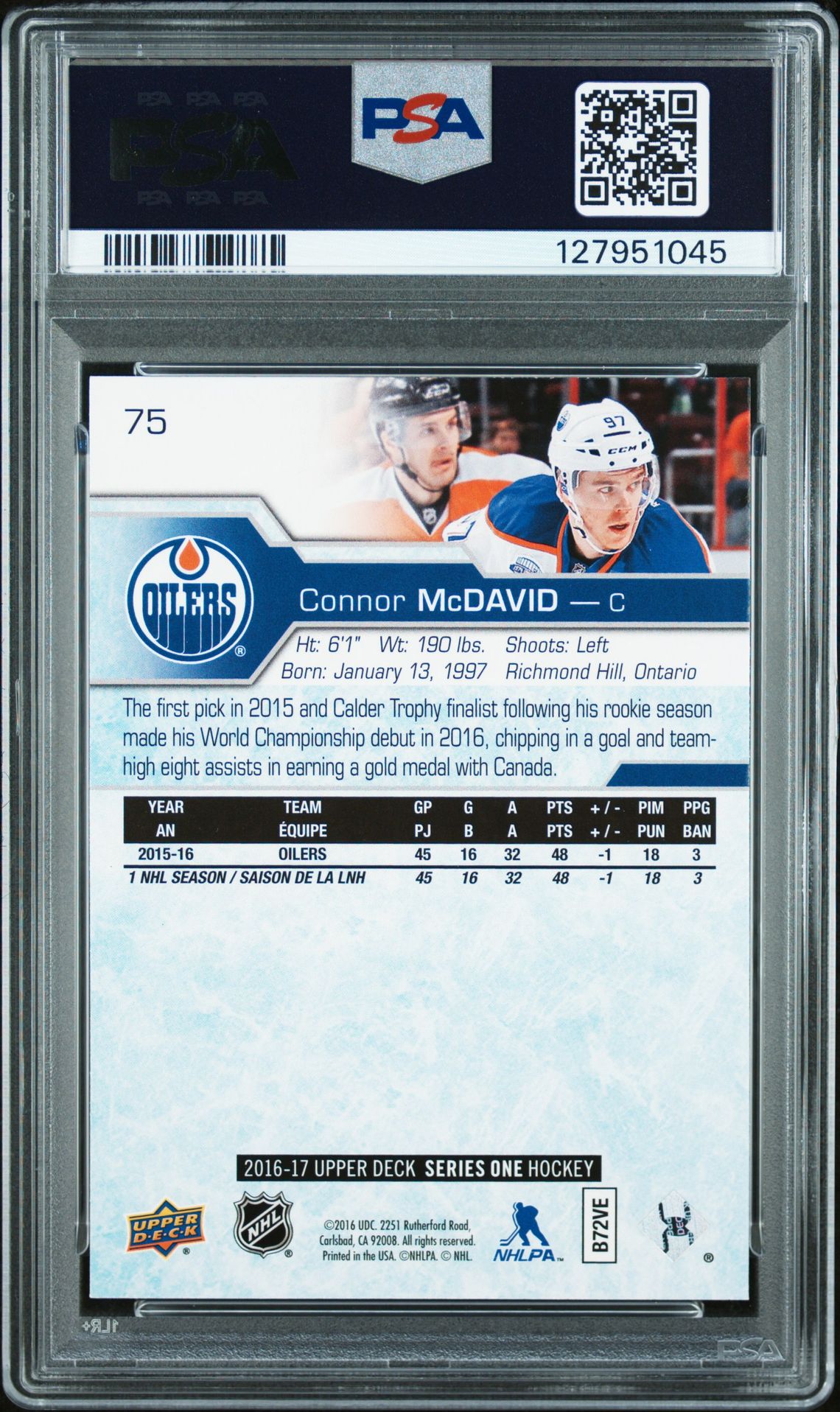 2016 Upper Deck Connor Mcdavid #75 Nm-Mt 8 back