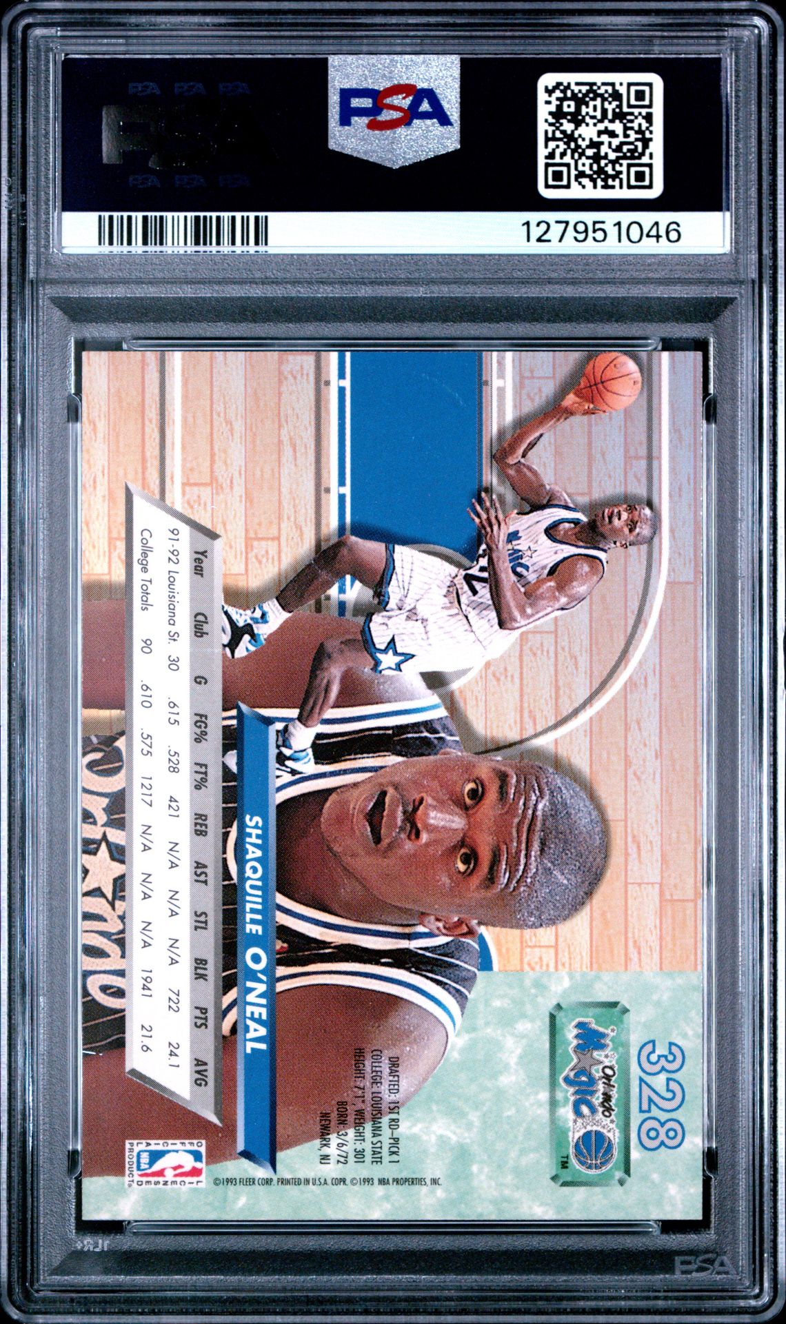 1992 Ultra Shaquille O'neal #328 Mint 9 back