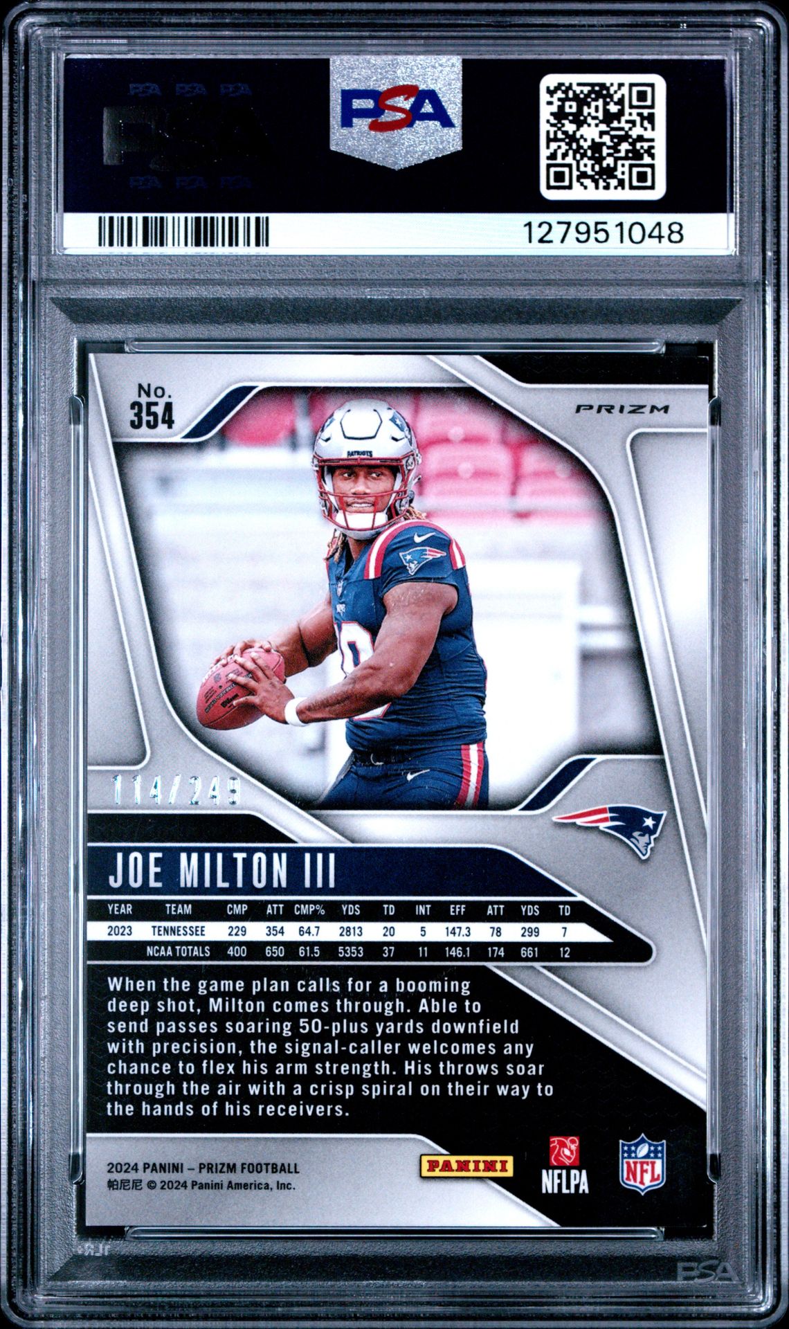 2024 Panini Prizm Joe Milton Iii #354 (Orange Prizm) Nm-Mt 8 back
