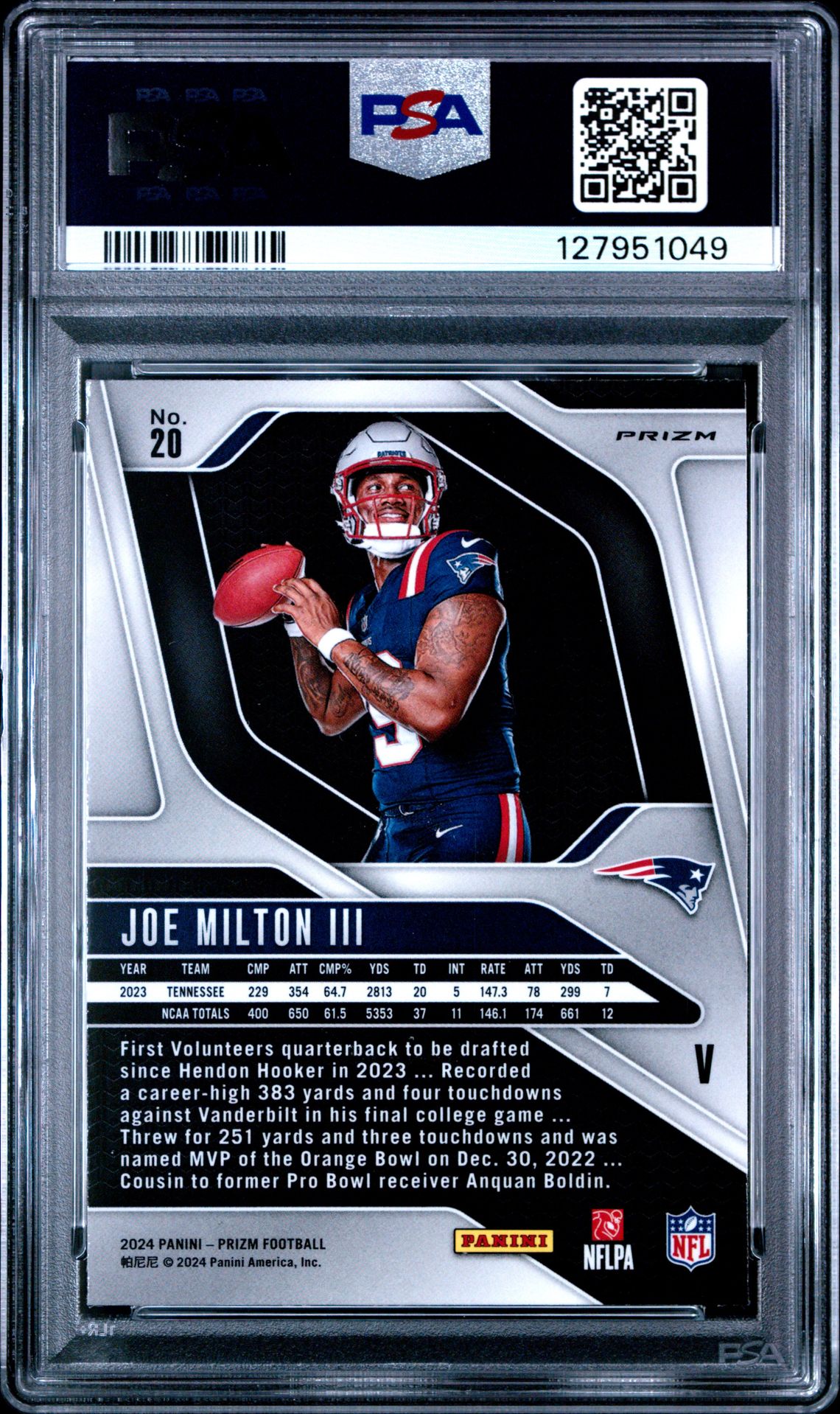 2024 Panini Prizm Rookie Variation Joe Milton Iii #20 Ex-Mt 6 back
