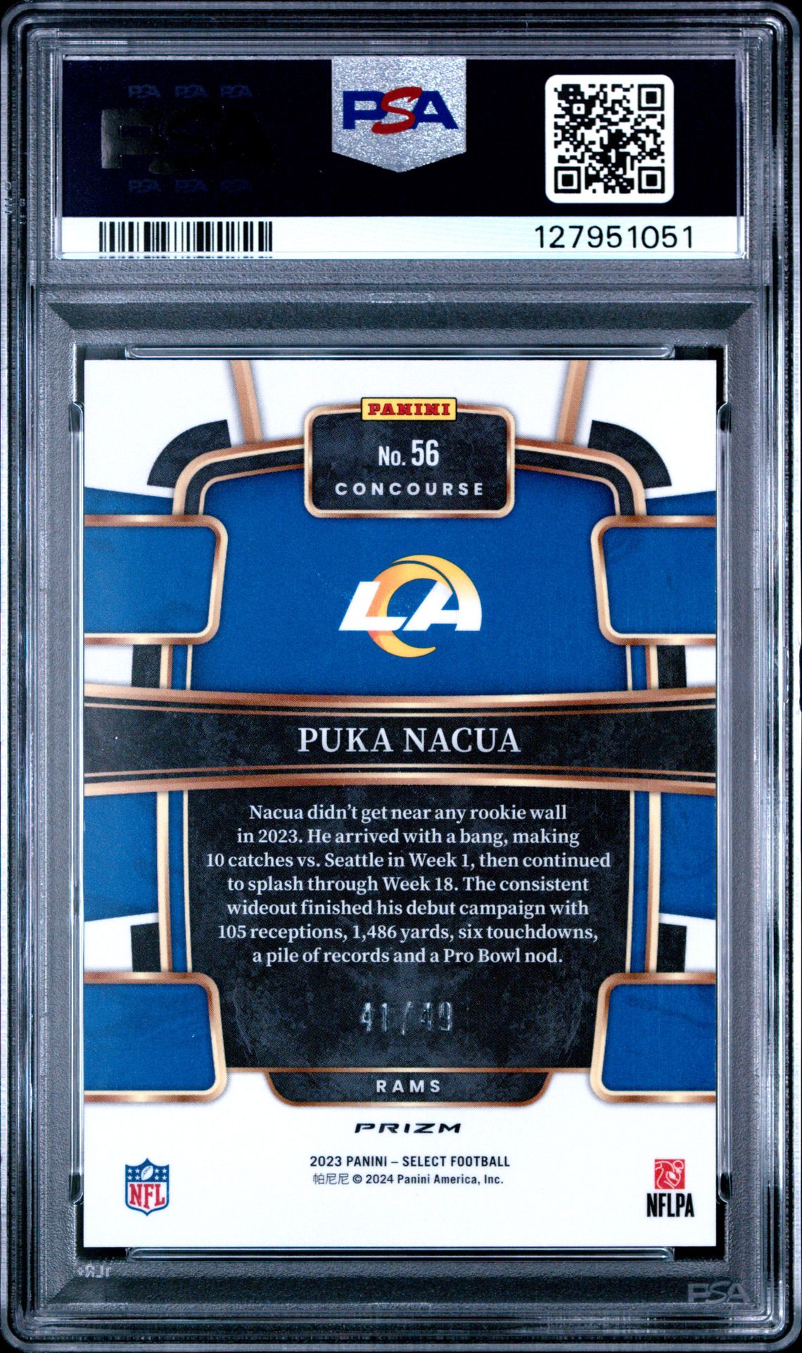 2023 Panini Select Puka Nacua #56 (Red Disco Prizm) Mint 9 back