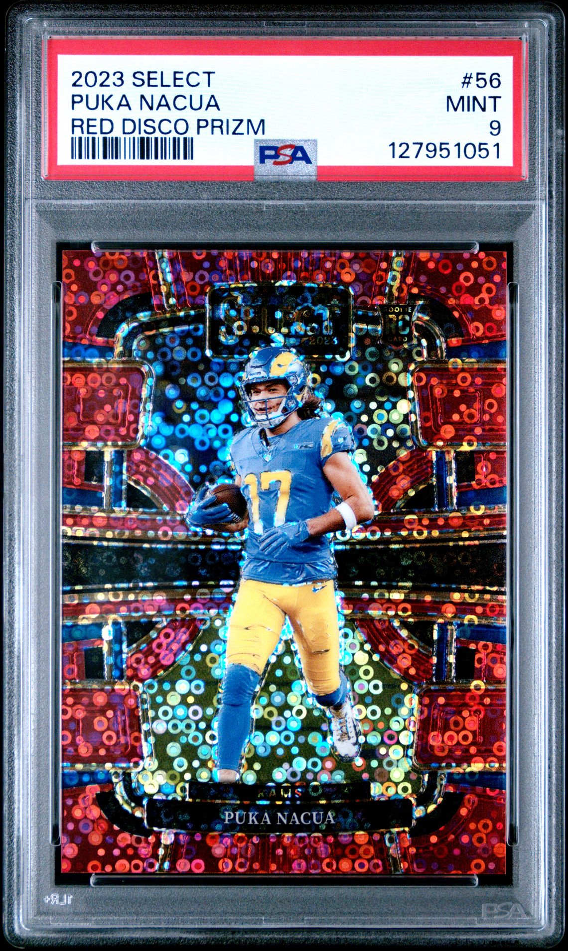 2023 Panini Select Puka Nacua #56 (Red Disco Prizm) Mint 9 front