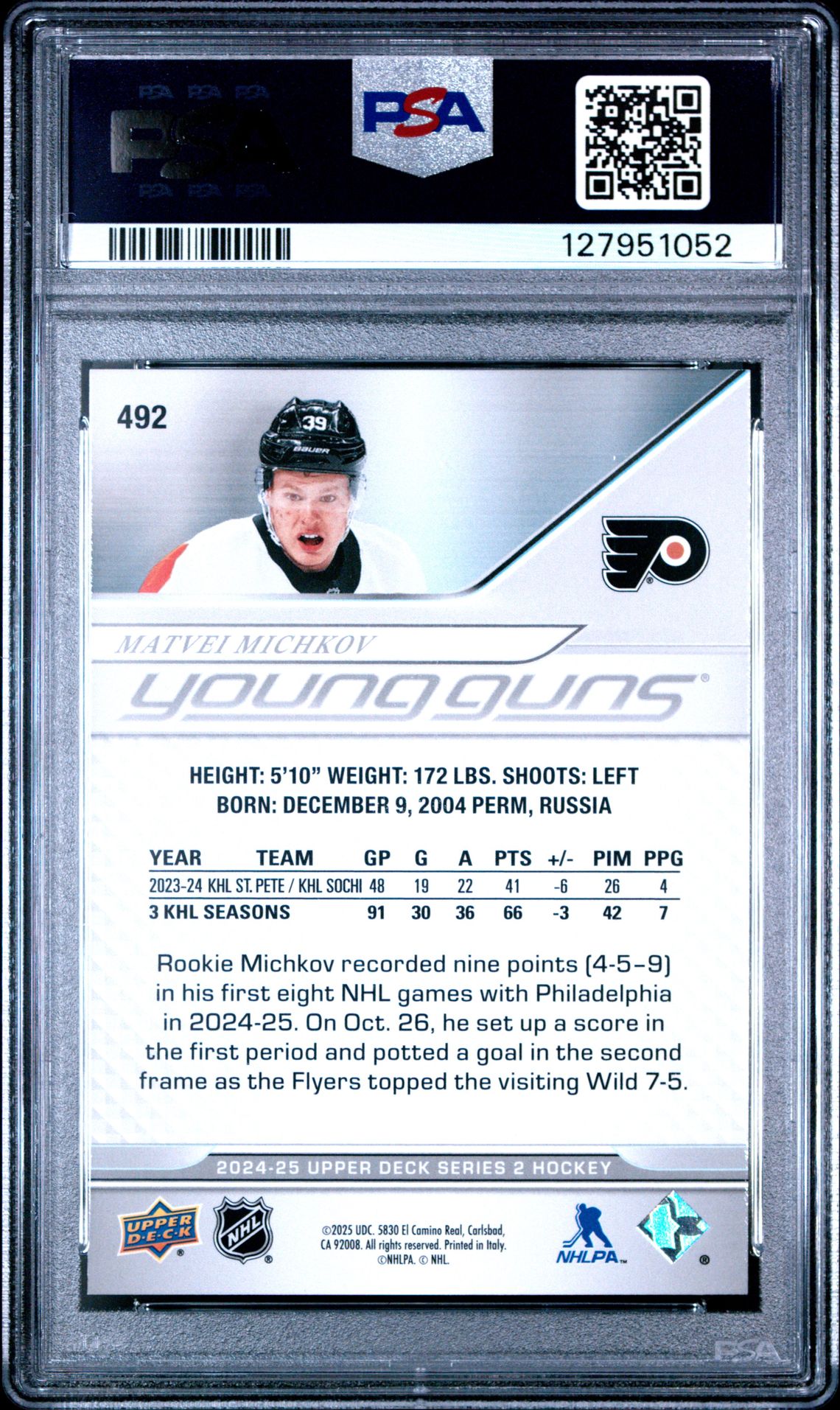 2024 Upper Deck Matvei Michkov #492 Nm-Mt 8 back