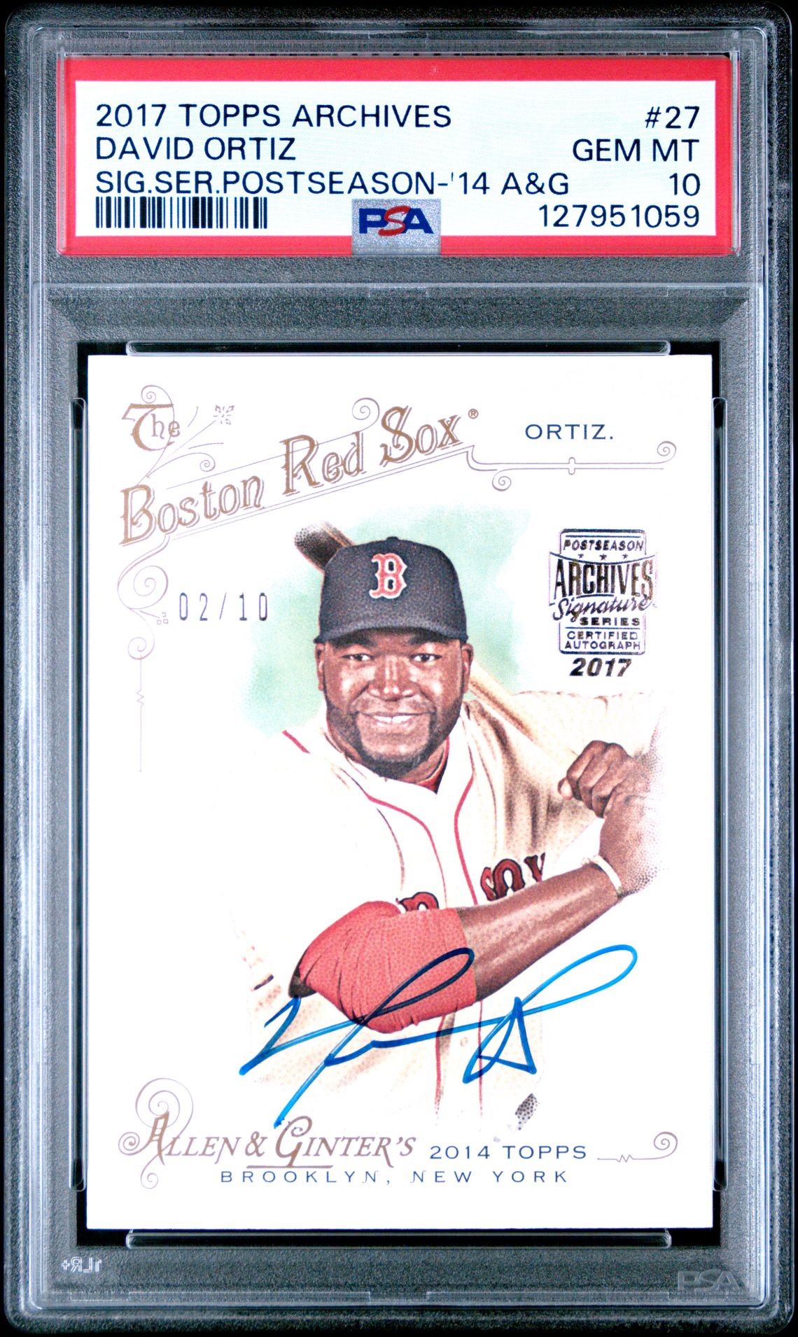 2017 Topps Archives Signatures Series Postseason David Ortiz #27 (Sig.ser.postseason-'14 A&G) Gem Mt 10 front