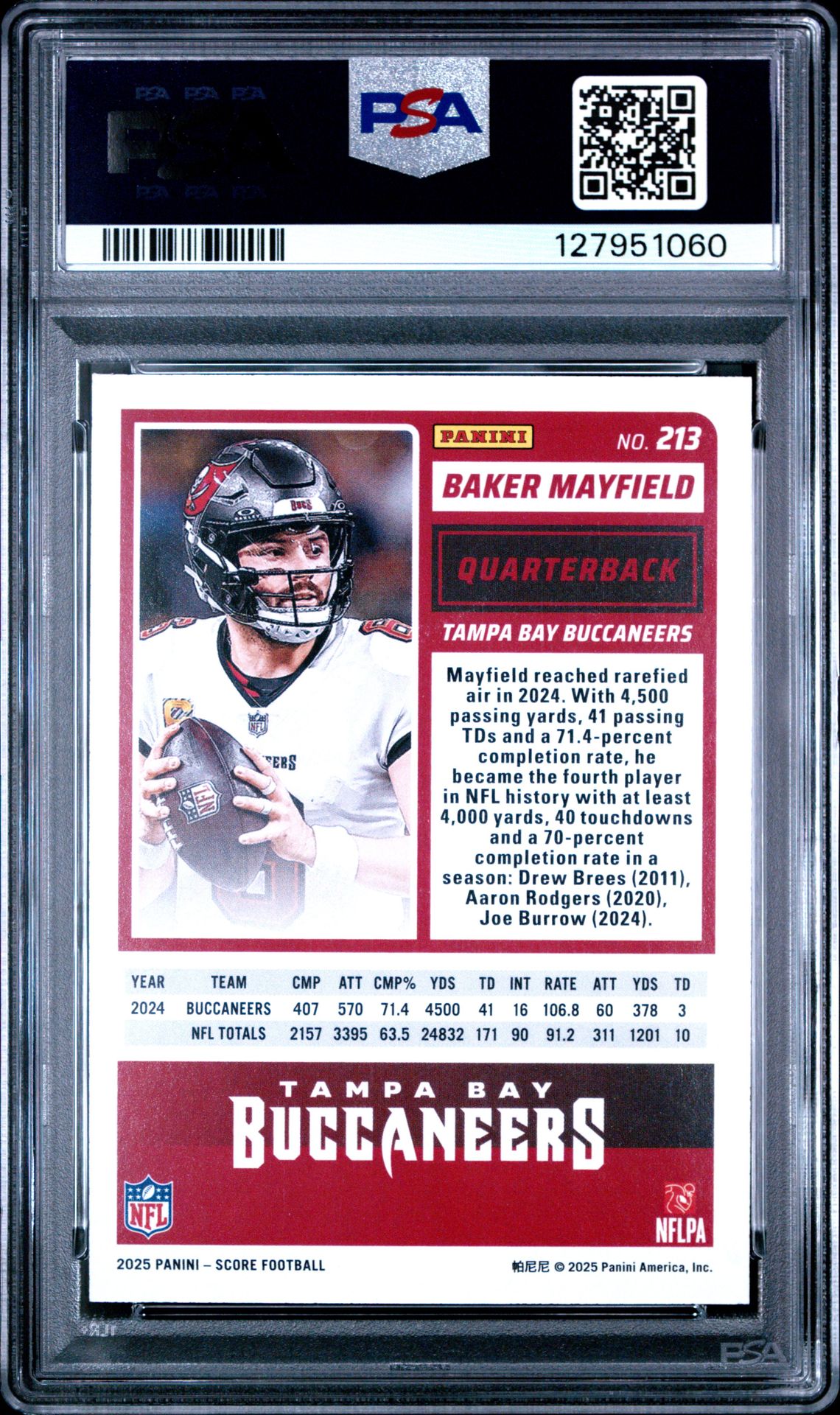 2025 Panini Score Baker Mayfield #213 (Gold Zone) Mint 9 back