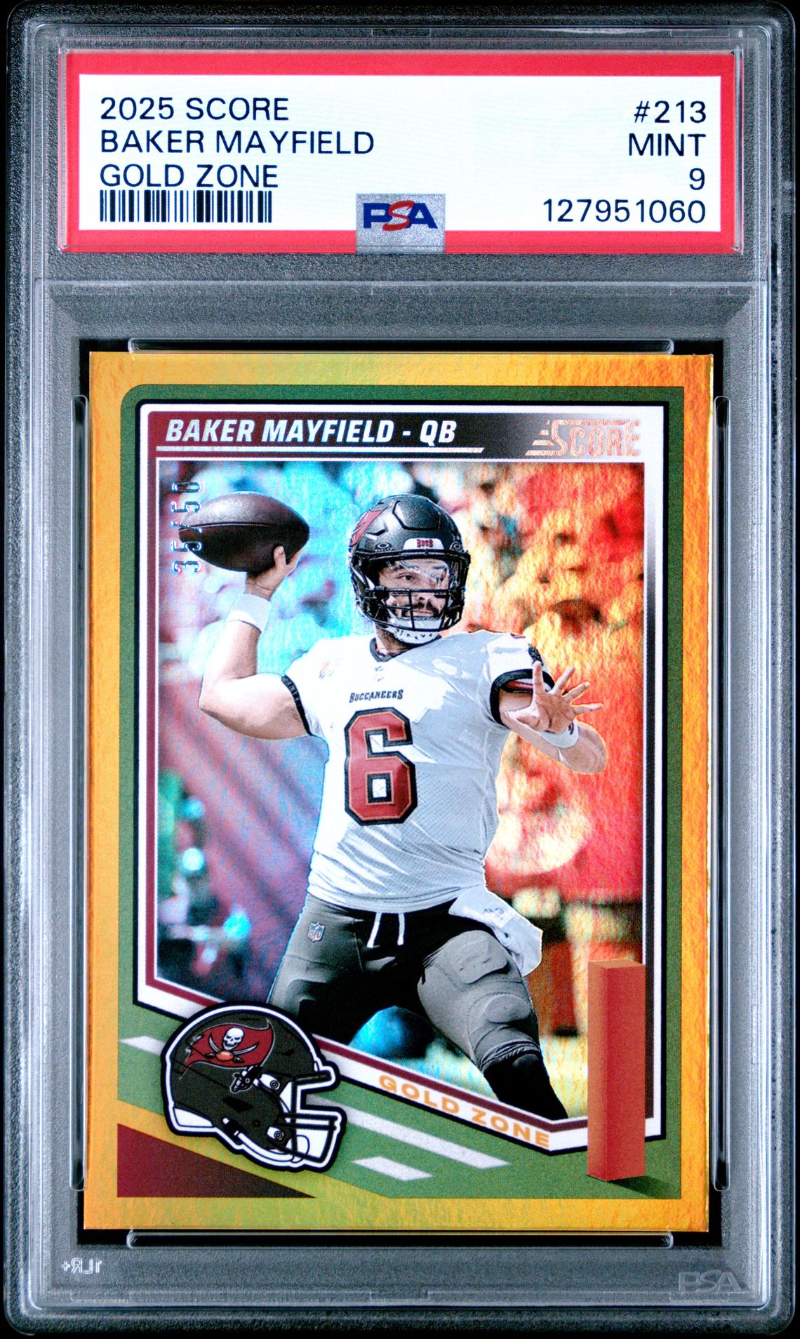 2025 Panini Score Baker Mayfield #213 (Gold Zone) Mint 9 front