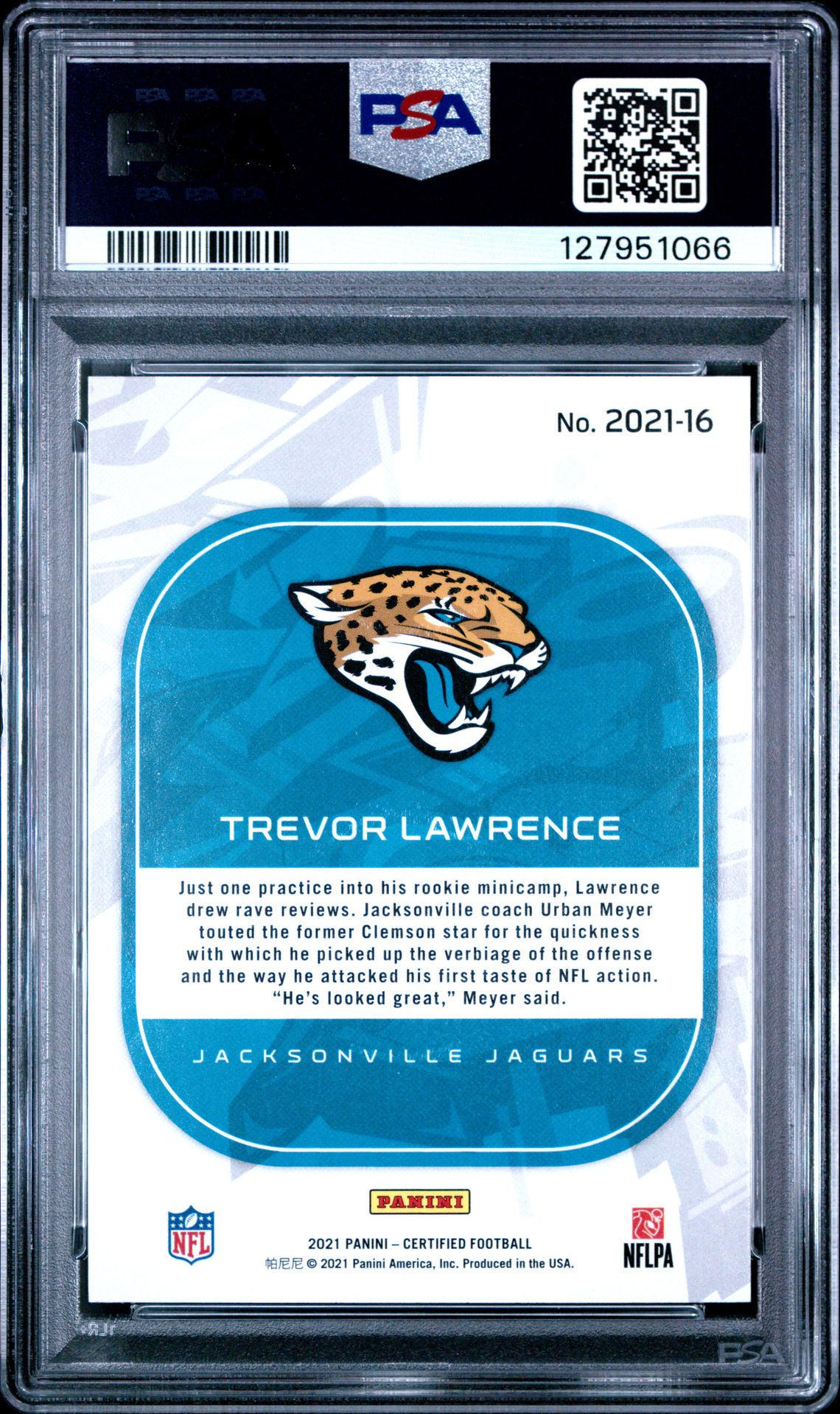 2021 Panini Certified 2021 Trevor Lawrence #16 (2021) Gem Mt 10 back