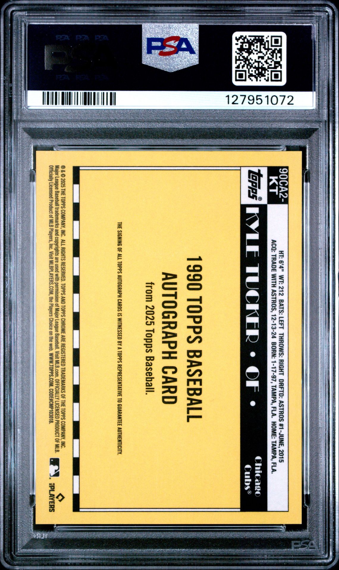 2025 Topps Silver Pack 1990 Chrome Promo Autograph Kyle Tucker #Kt (Series 2) Mint 9 back