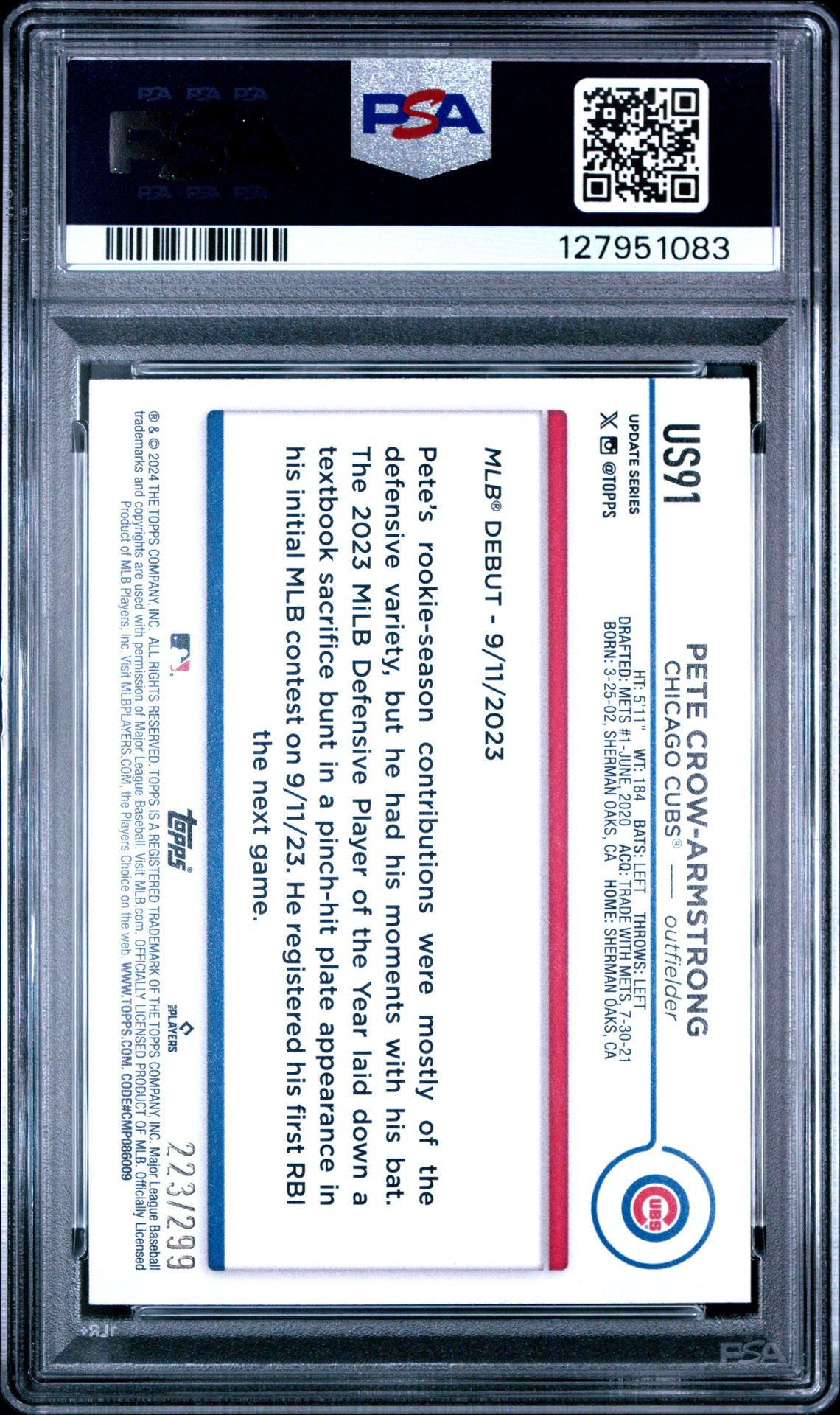 2024 Topps Update Pete Crow-Armstrong #Us91 (Orange Crackle Foilboard) Mint 9 back