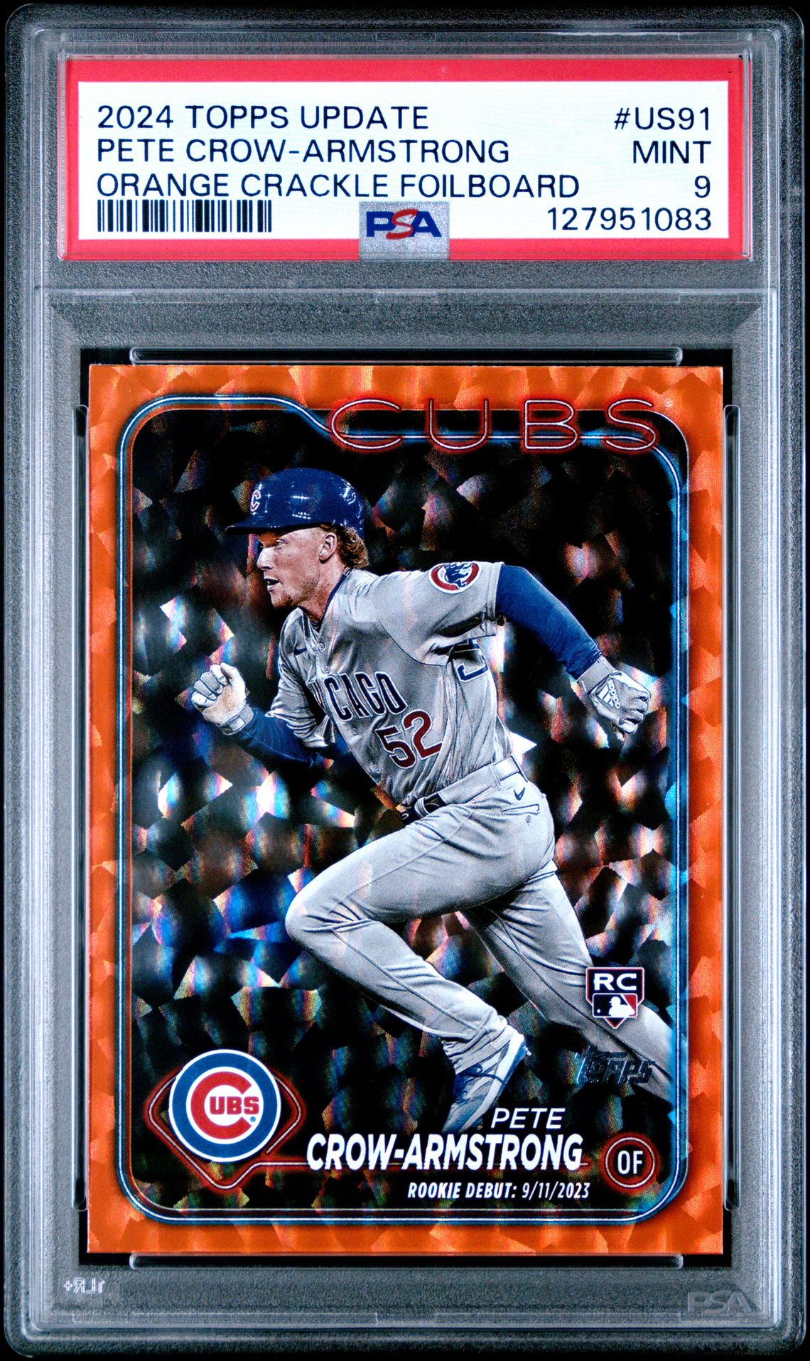 2024 Topps Update Pete Crow-Armstrong #Us91 (Orange Crackle Foilboard) Mint 9 front