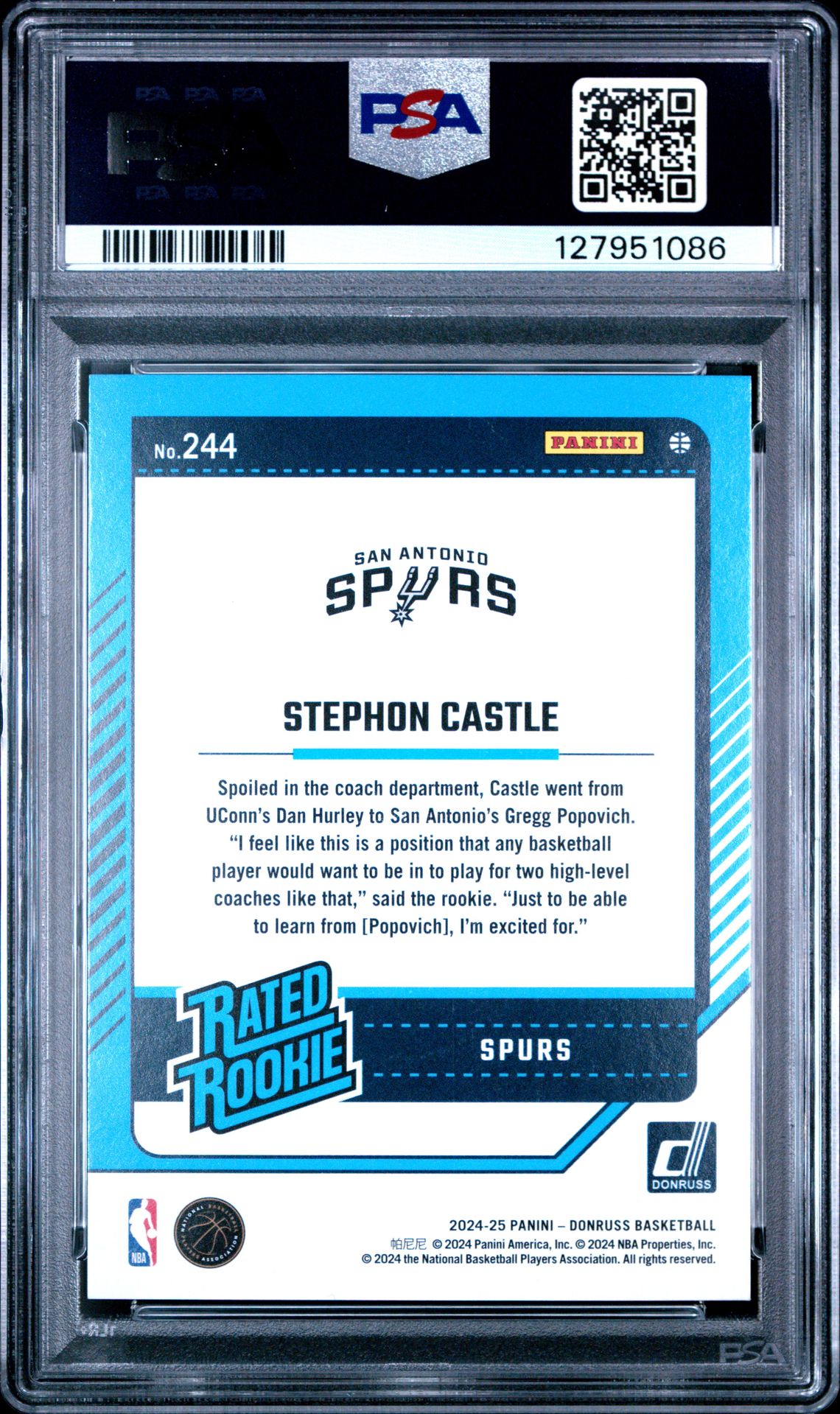 2024 Panini Donruss Stephon Castle #244 (Hyper) Gem Mt 10 back